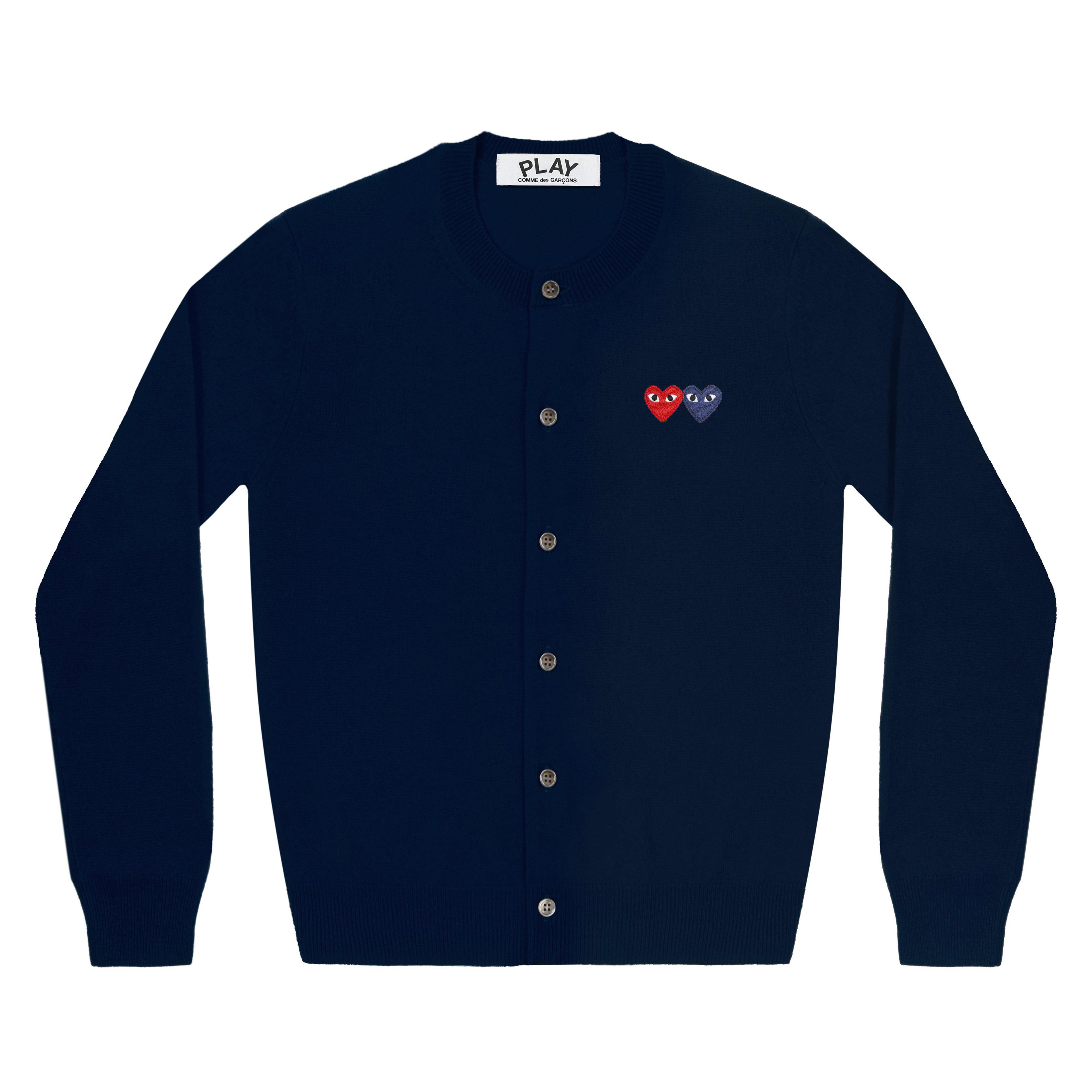 Play - Double Heart Women’s Cardigan - (Navy) by COMME DES GARCONS