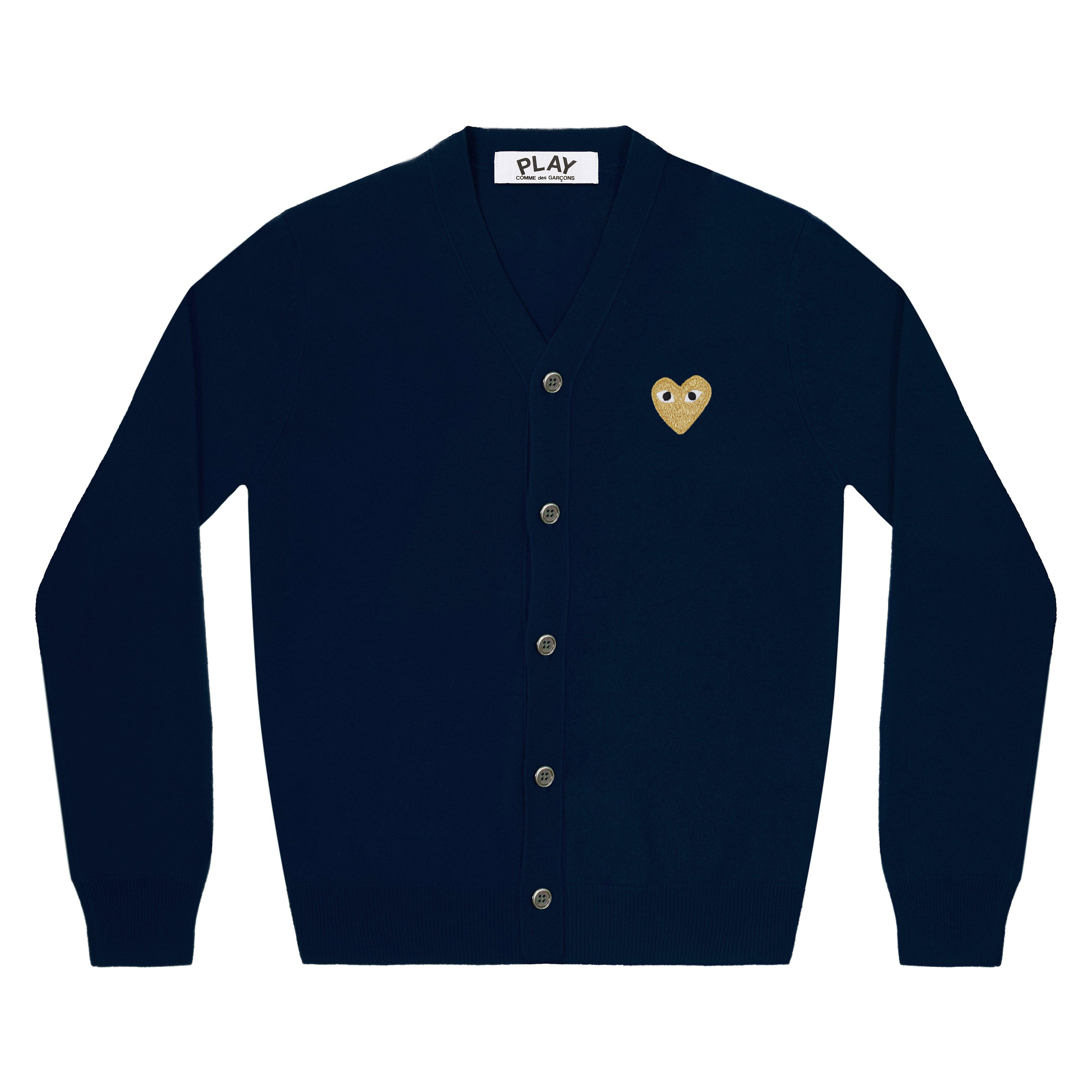 Play - Gold Heart Men’s Cardigan - (Navy) by COMME DES GARCONS