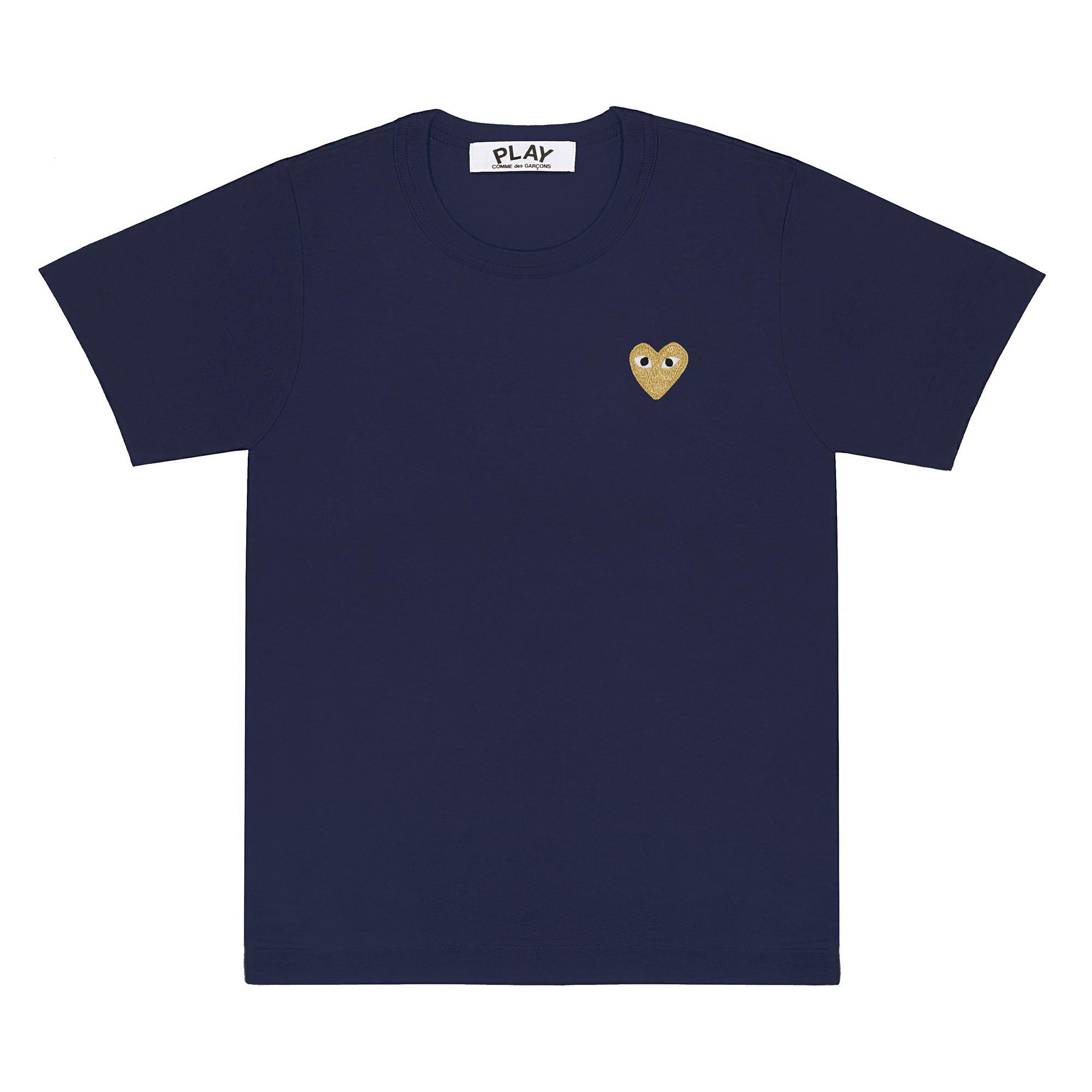 Play - Gold Heart T-Shirt - (Navy) by COMME DES GARCONS
