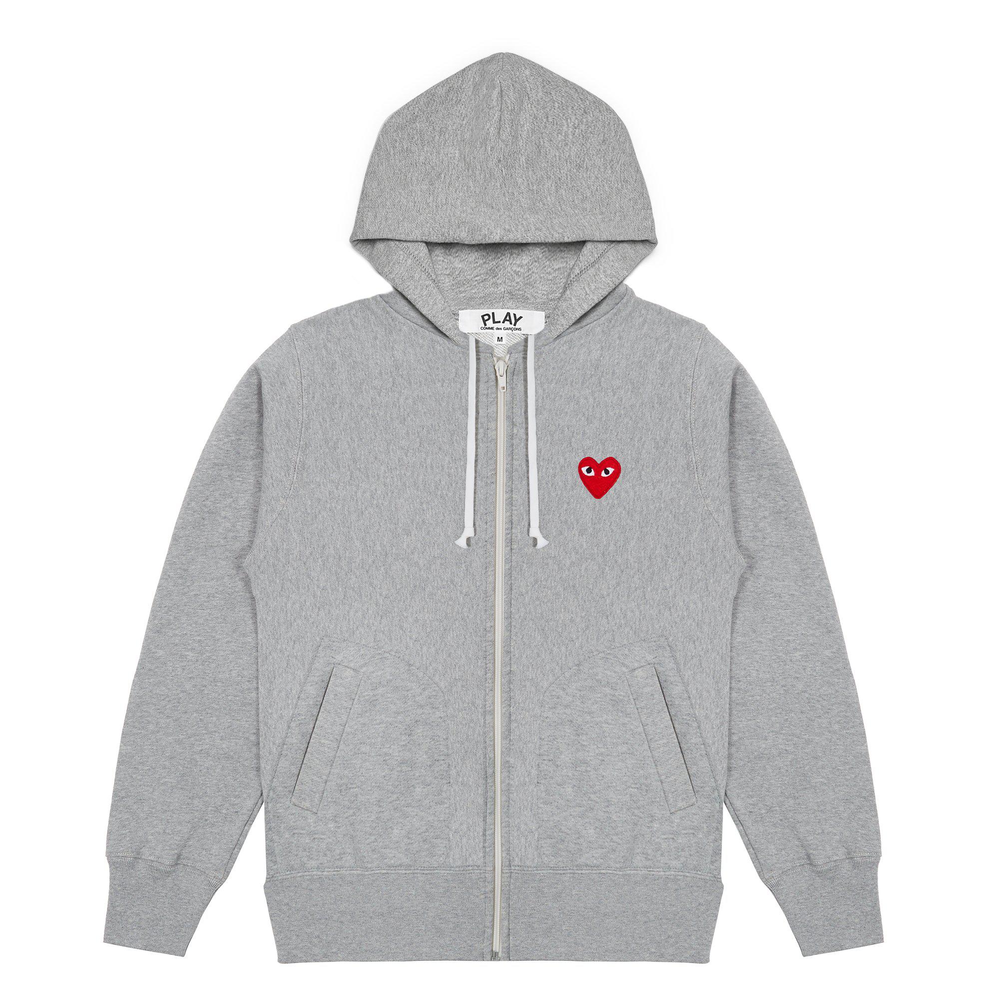 Play - Hooded Sweatshirt with 5 Hearts - (Grey) by COMME DES GARCONS