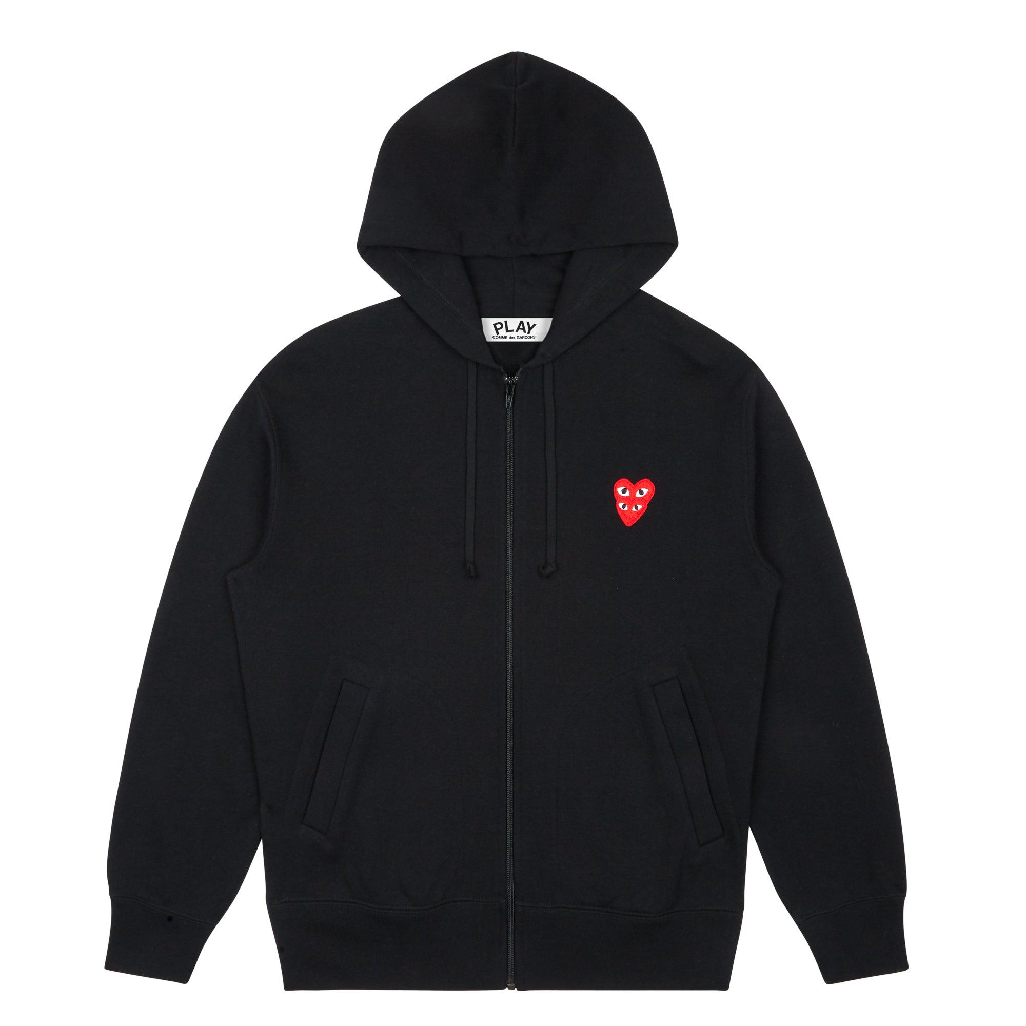 Play - Hooded Sweatshirt with Double Red Heart - (Black) by COMME DES GARCONS