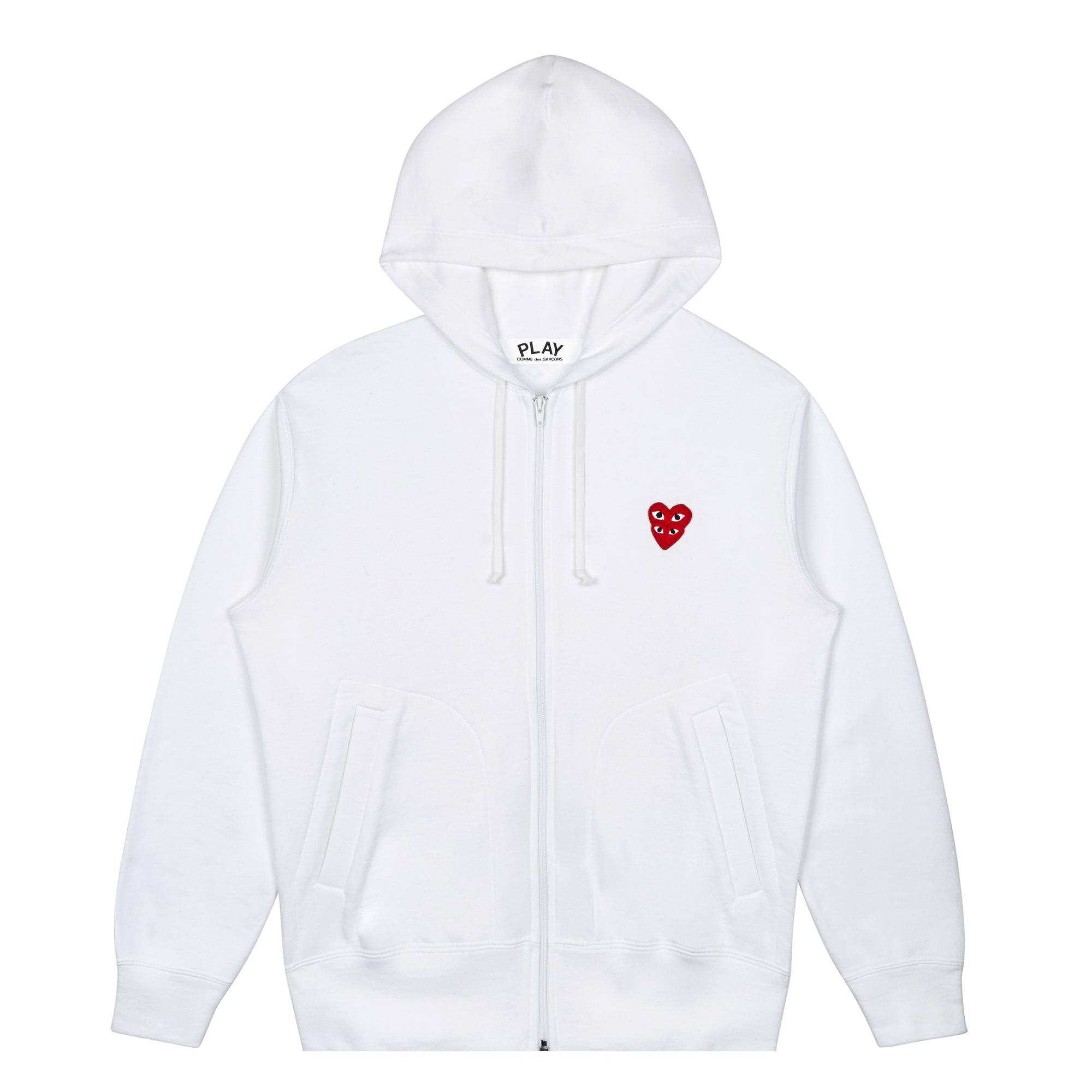 Play - Hooded Sweatshirt with Double Red Heart - (White) by COMME DES GARCONS