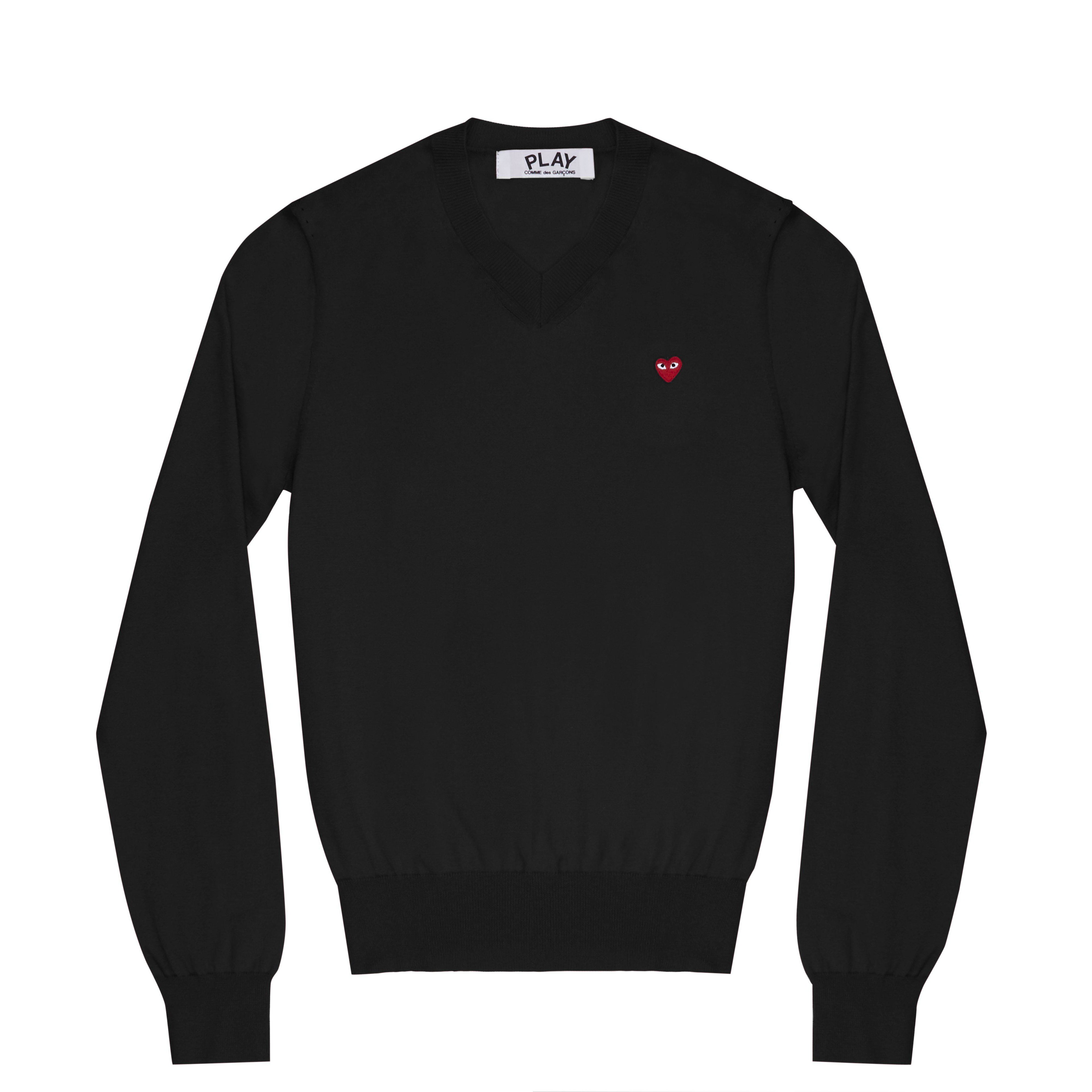 Play - Little Red Heart Cotton V-Neck Sweater - (Black) by COMME DES GARCONS