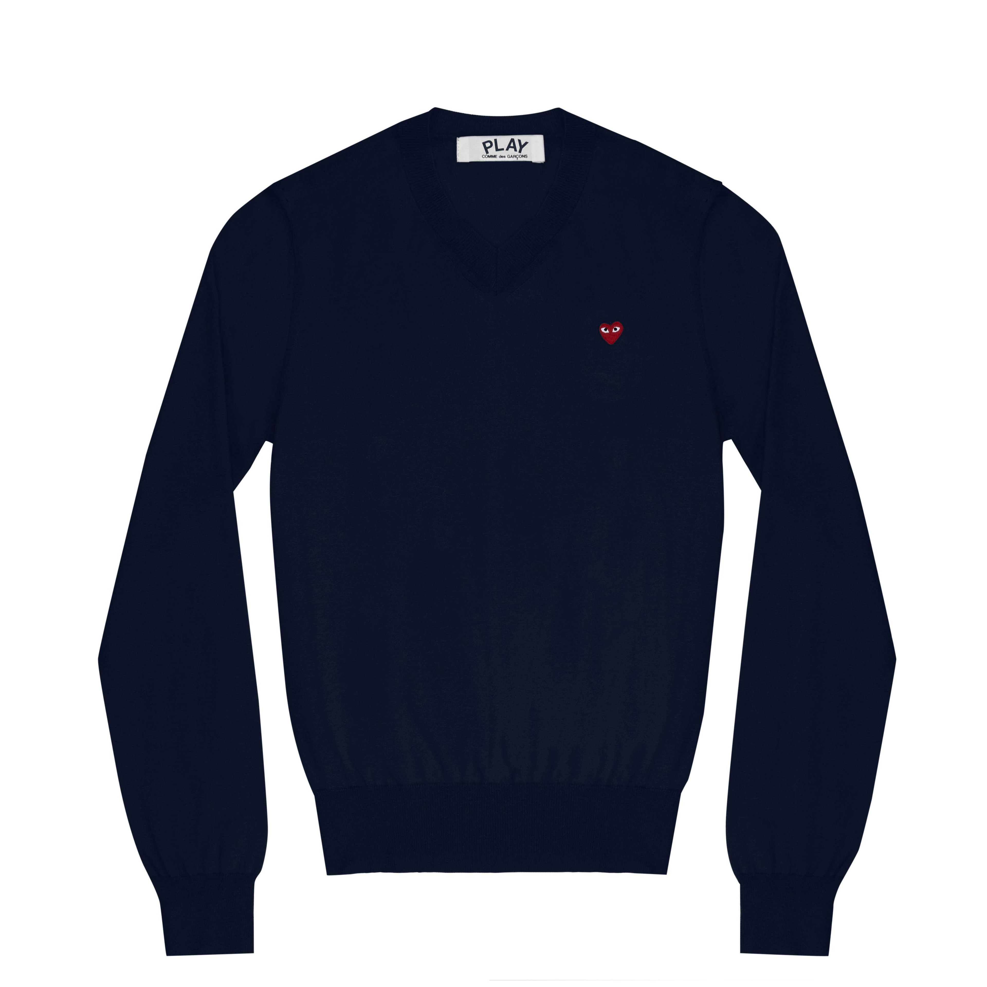 Play - Little Red Heart Cotton V-Neck Sweater - (Navy) by COMME DES GARCONS