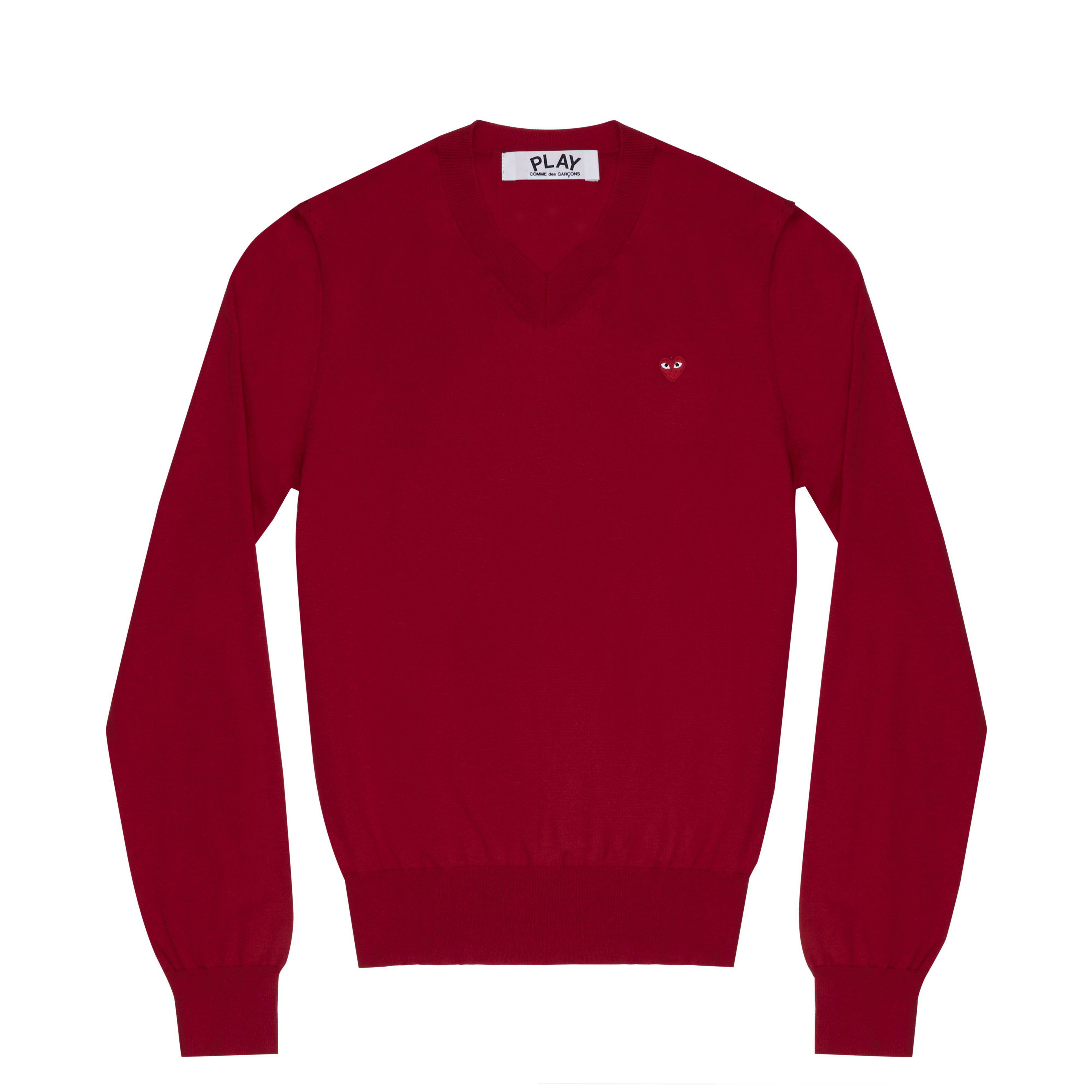 Play - Little Red Heart Cotton V-Neck Sweater - (Red) by COMME DES GARCONS