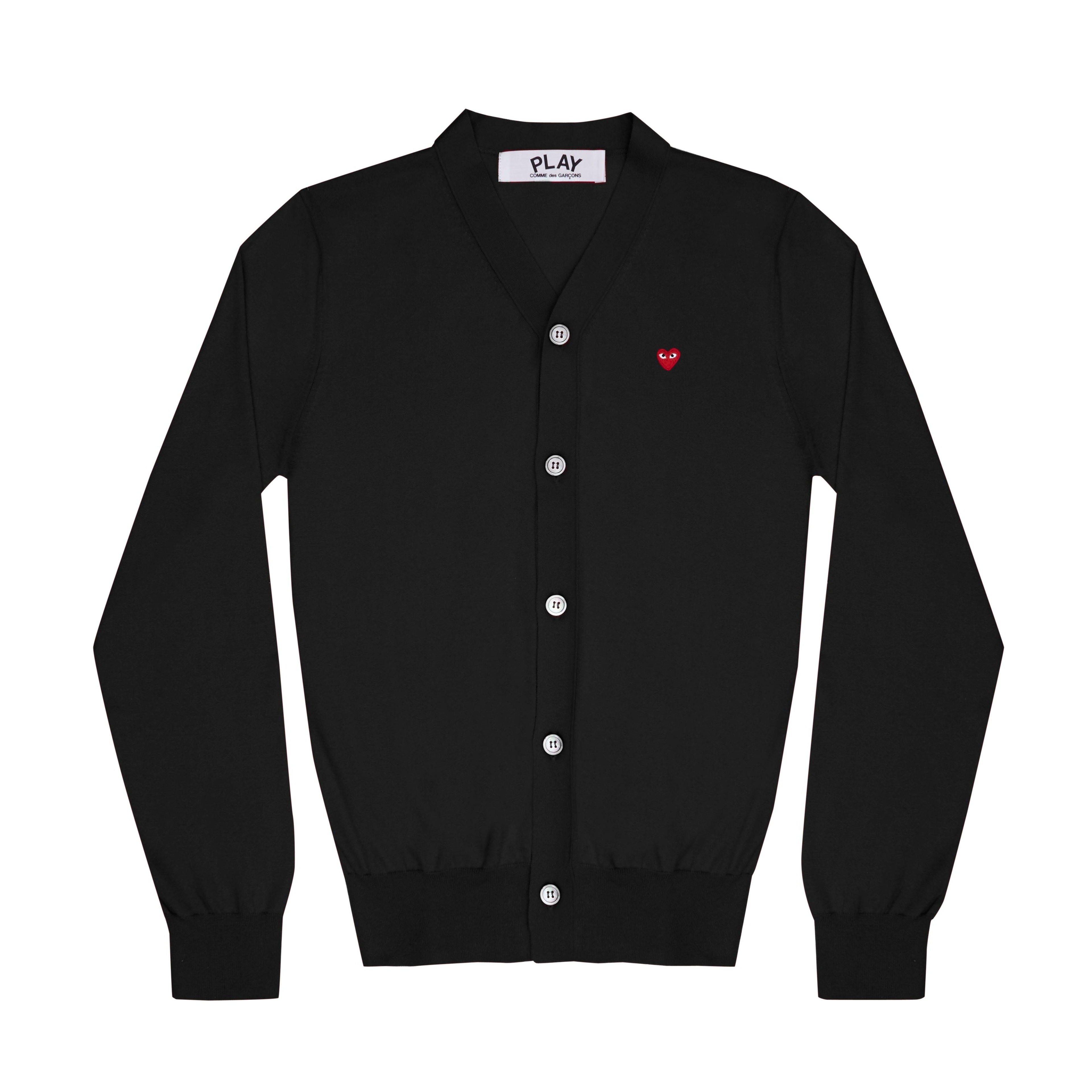 Play Little Red Heart Men's Cotton Cardigan (Black) by COMME DES GARCONS
