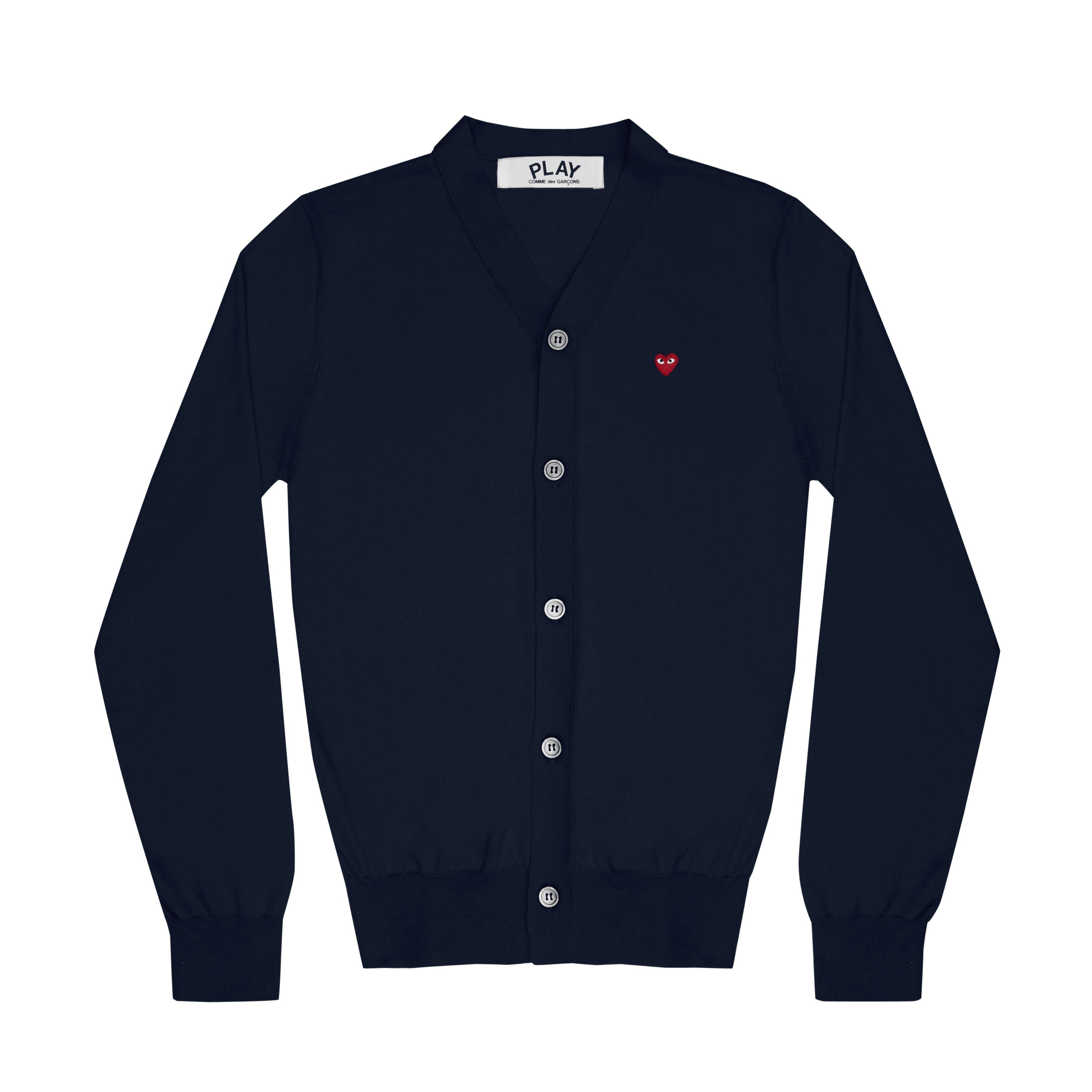 Play - Little Red Heart Men’s Cotton Cardigan - (Navy) by COMME DES GARCONS