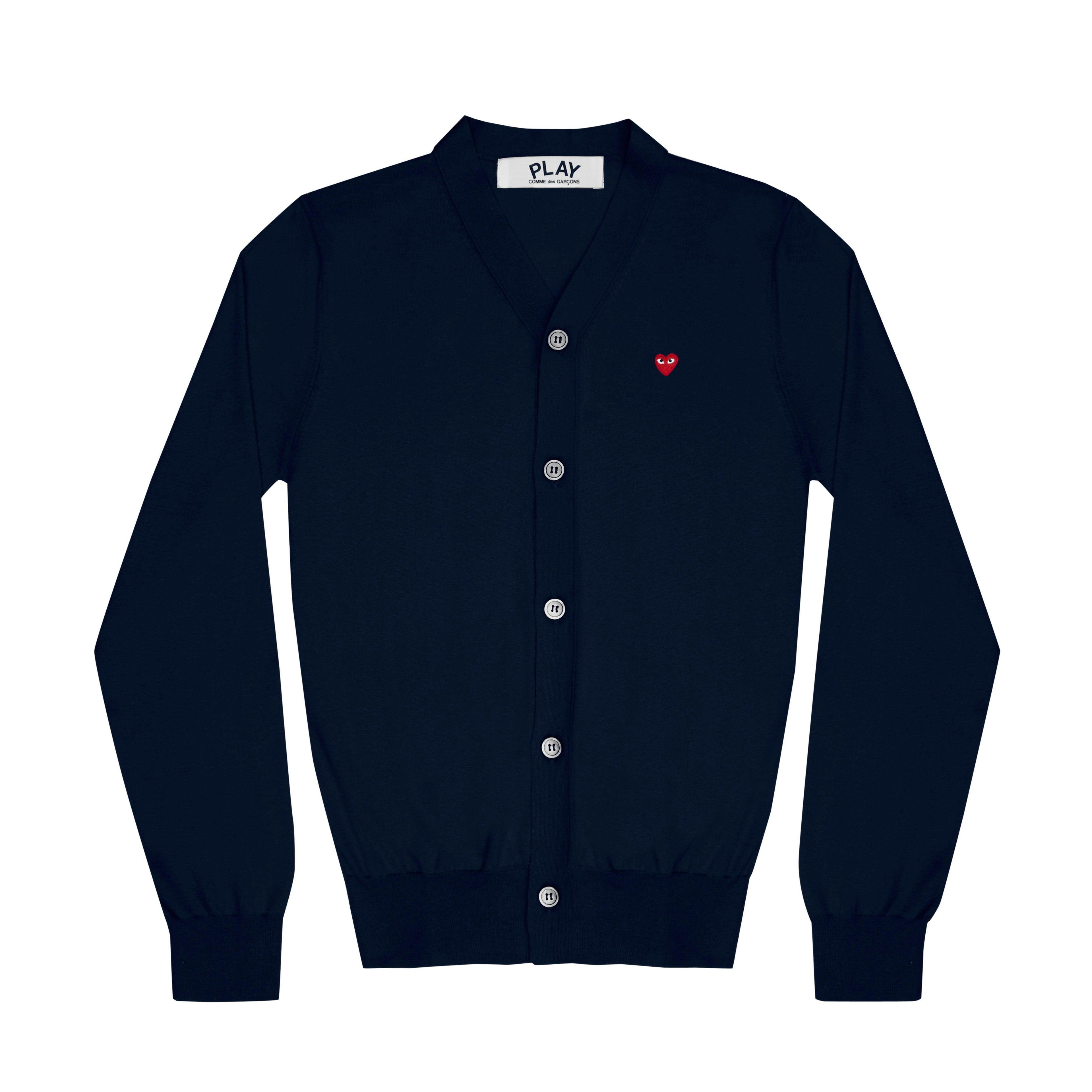 Play Little Red Heart Men's Cotton Cardigan (Navy) by COMME DES GARCONS