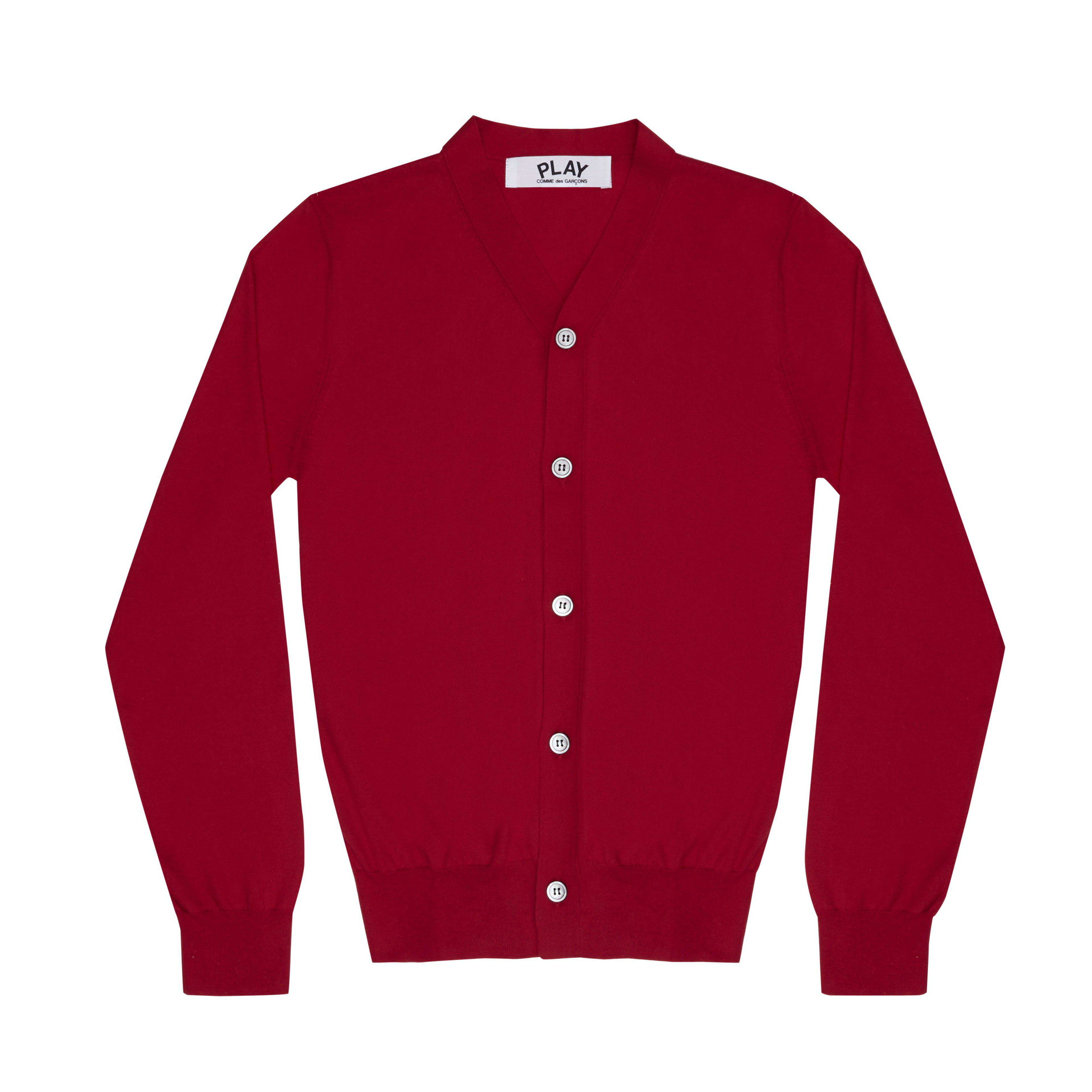 Play - Little Red Heart Men’s Cotton Cardigan - (Red) by COMME DES GARCONS