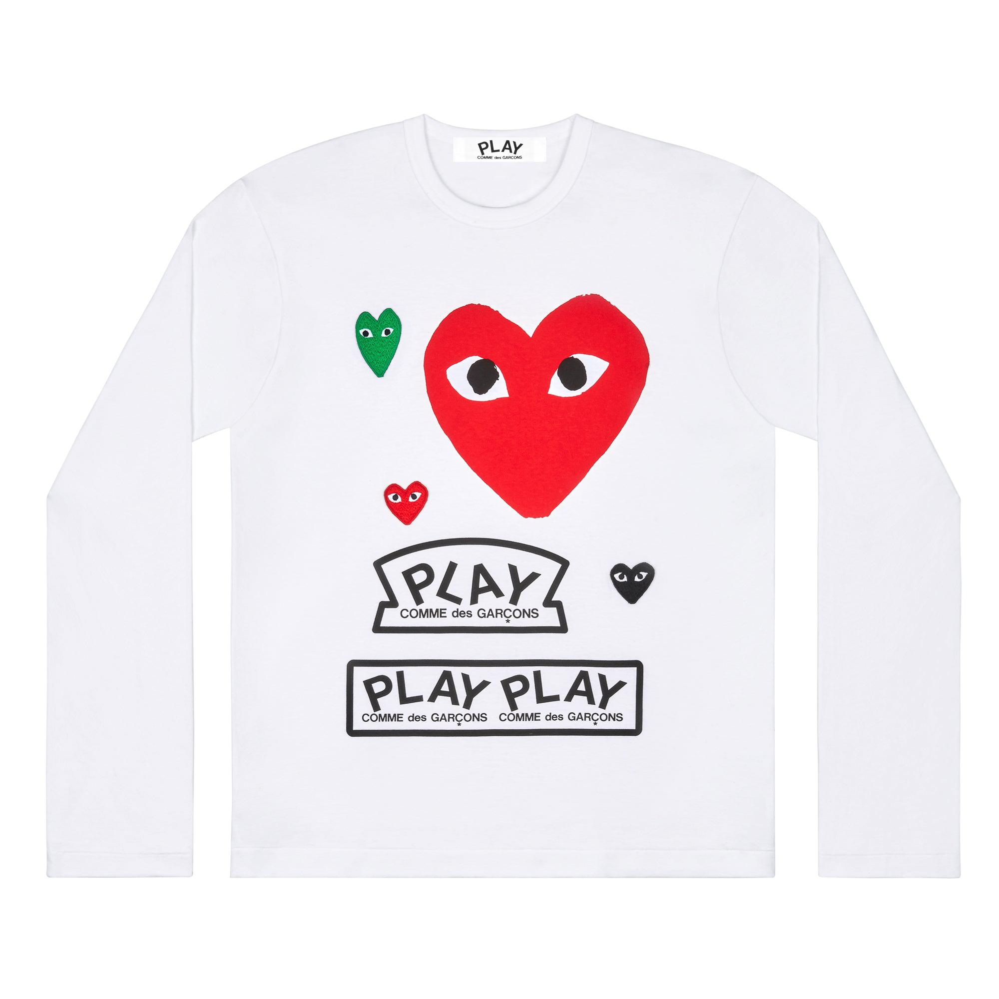 Play - Logo Longsleeve T-Shirt with Red Heart - (White) by COMME DES GARCONS