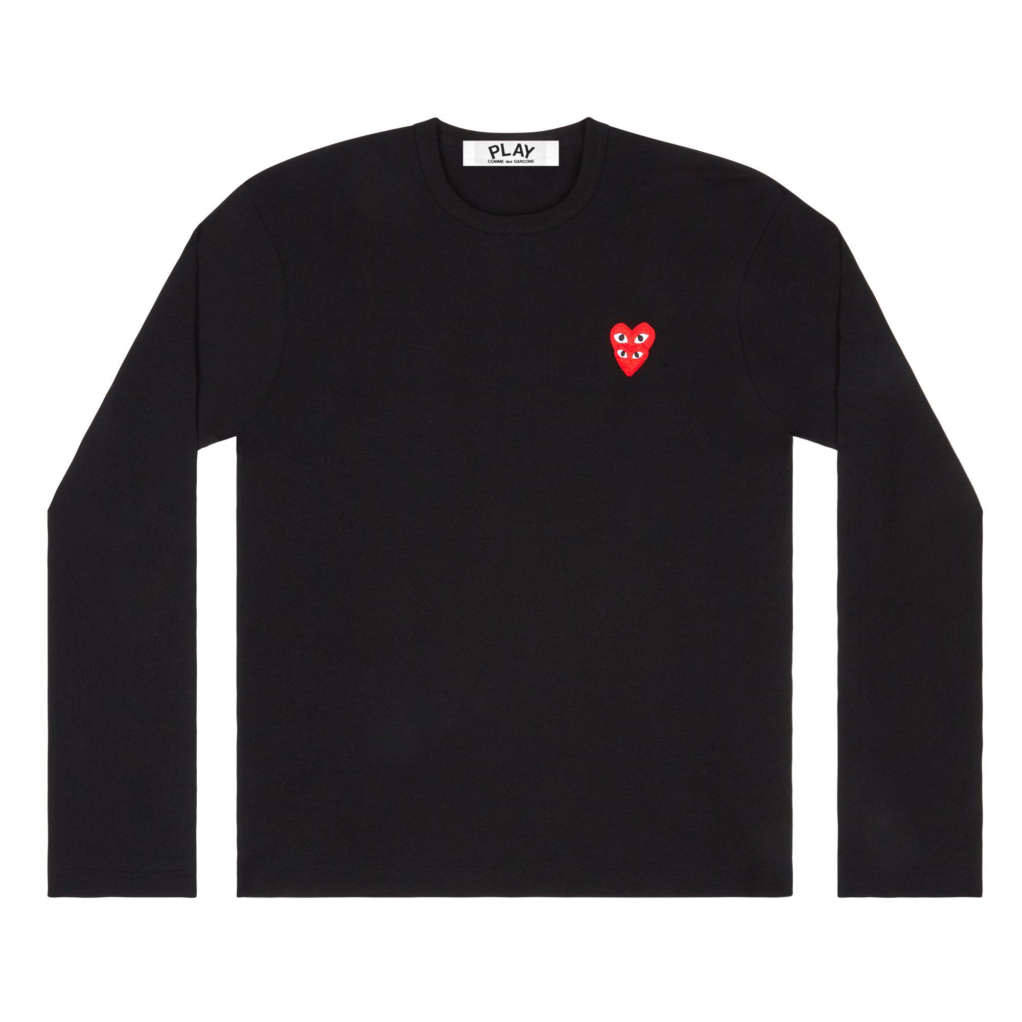 Play - Longsleeve T-Shirt with Double Red Heart - (Black) by COMME DES GARCONS