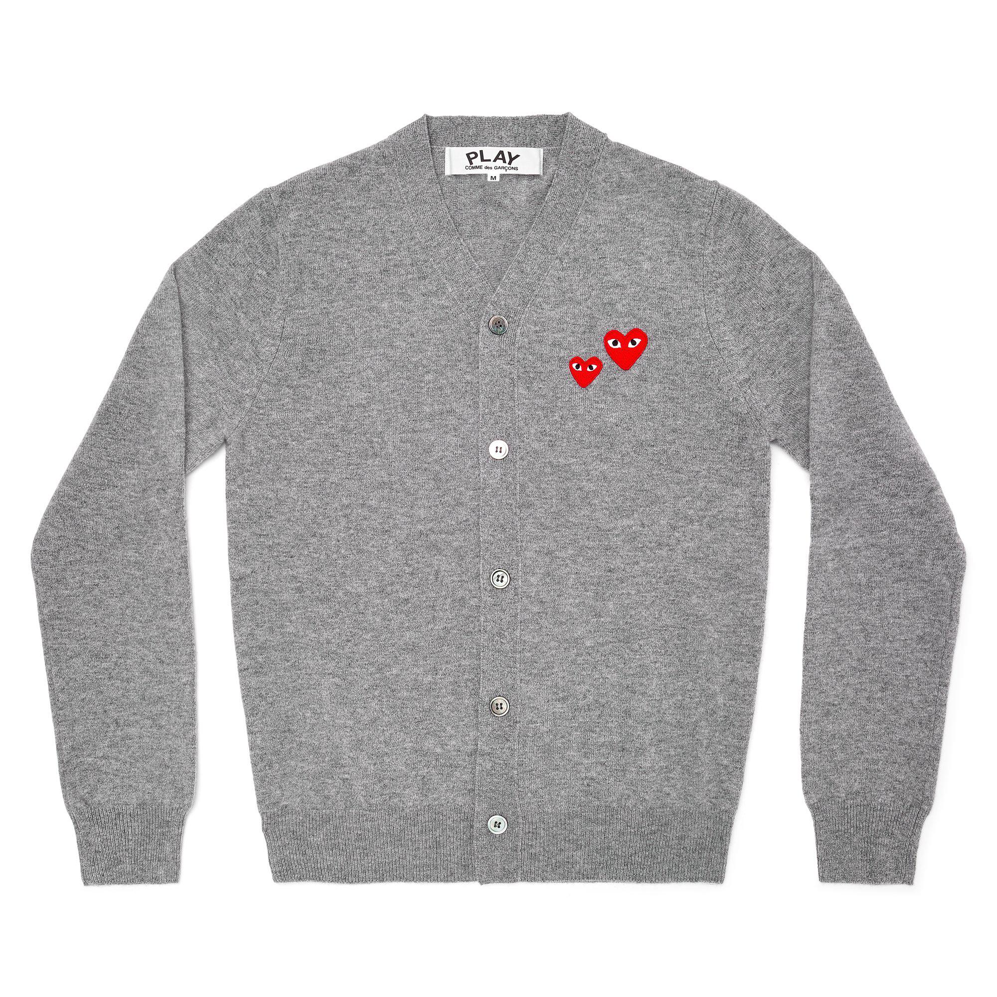 Play - Men’s Double Heart Cardigan - (Grey) by COMME DES GARCONS