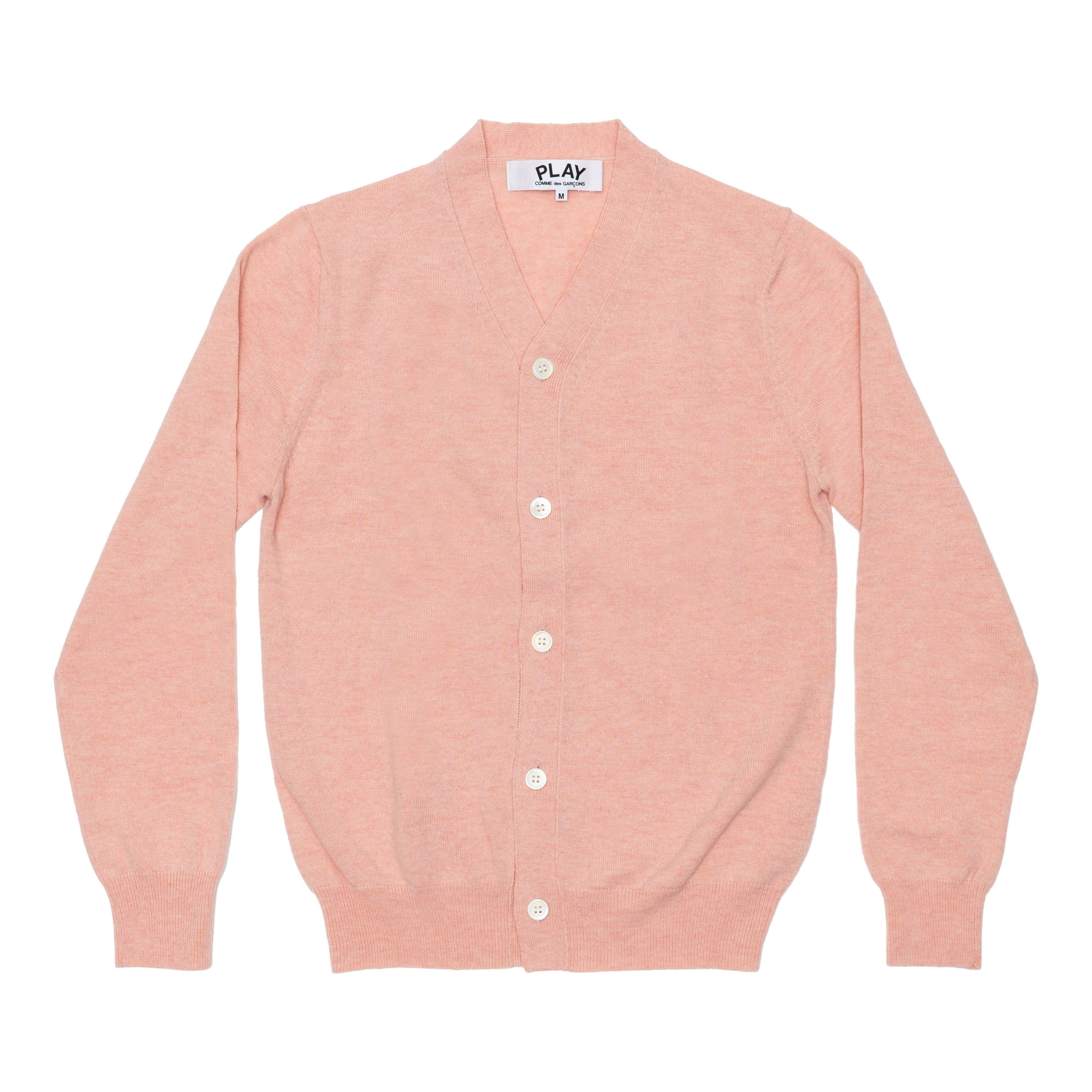 Play - Men's Lambswool V Neck Cardigan - (Pink) by COMME DES GARCONS