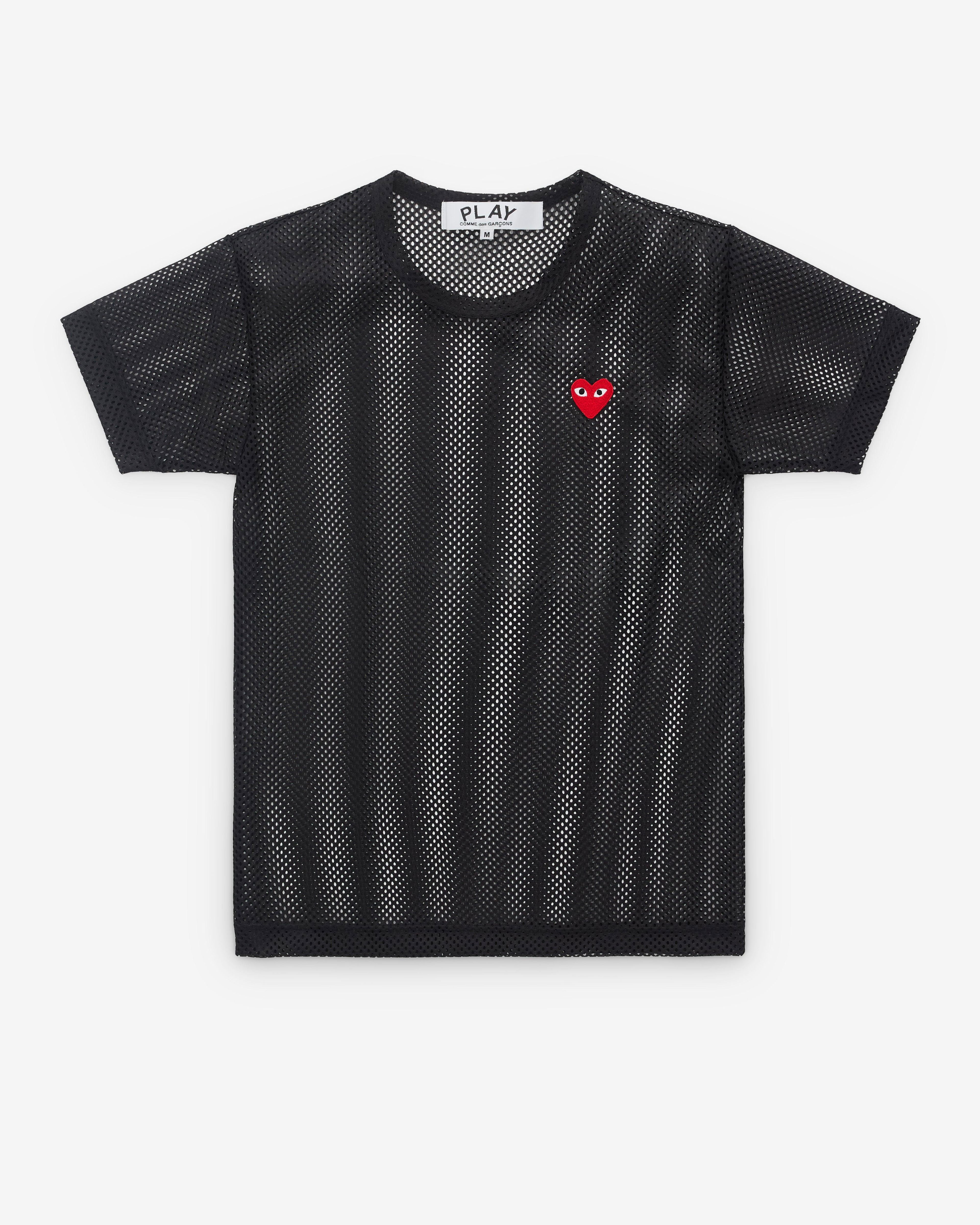 Play - Mesh T-Shirt Red Heart - (Black) by COMME DES GARCONS