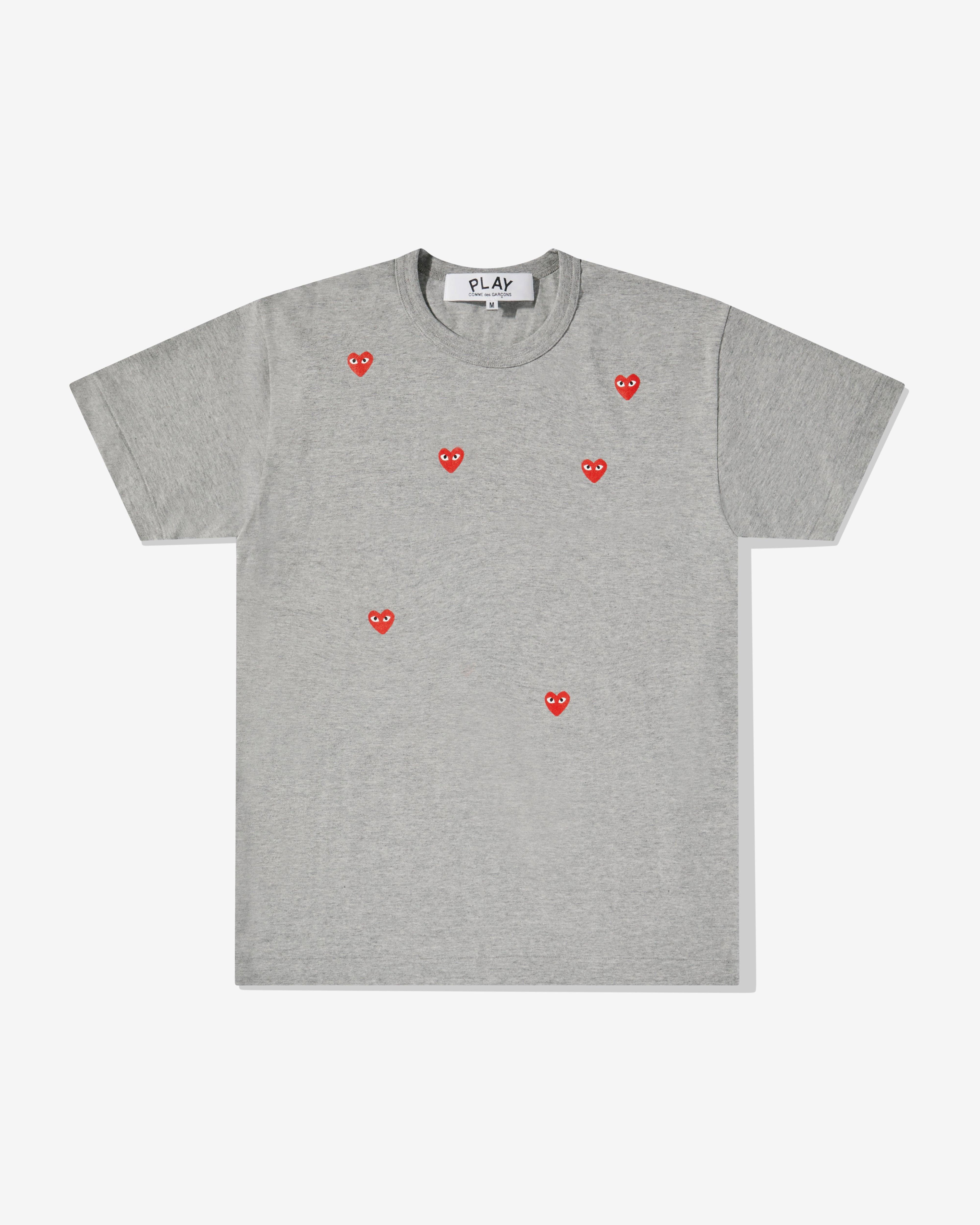 Play - Multi Red Heart Logo T-Shirt - (Grey) by COMME DES GARCONS