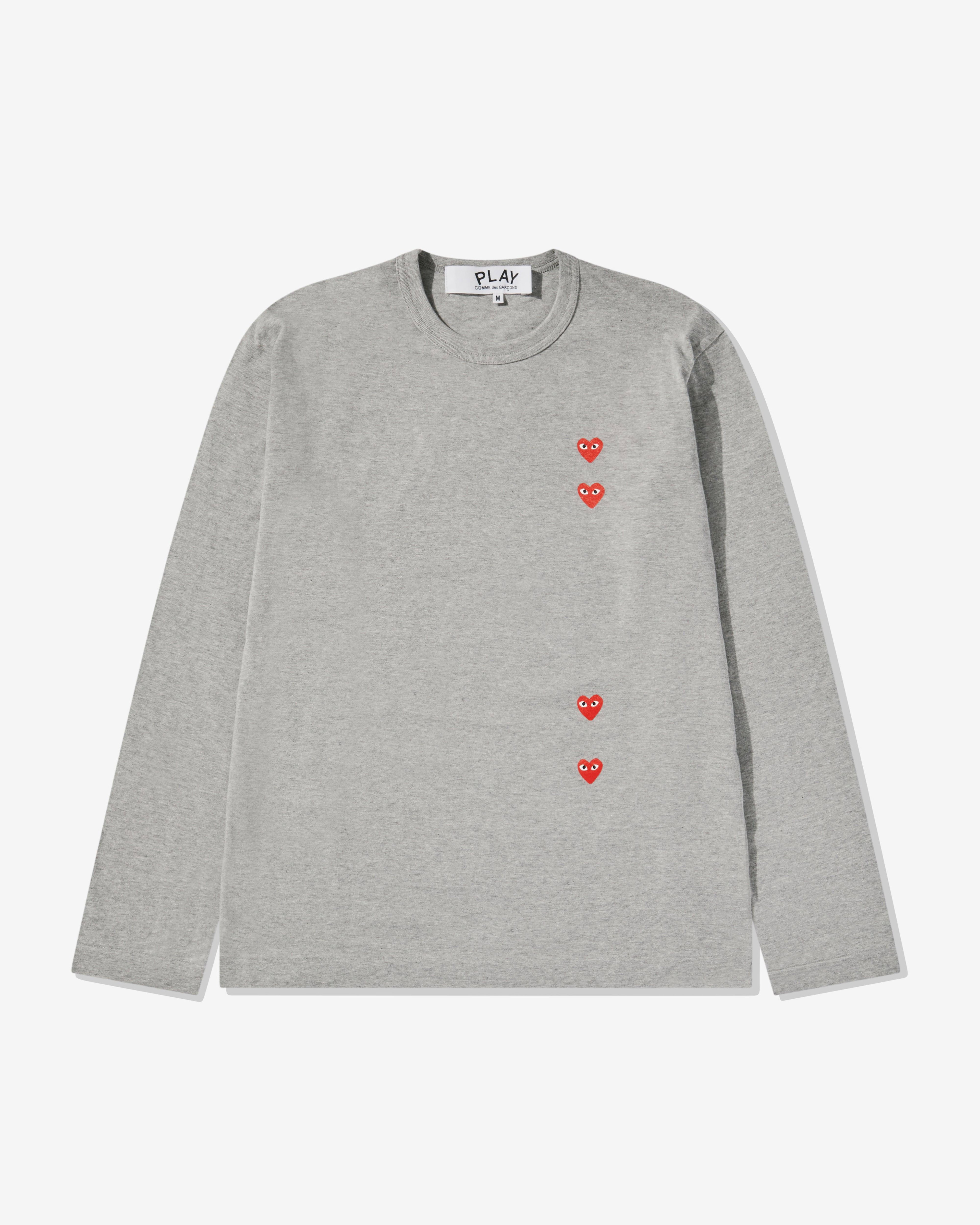 Play - Multi Red Heart Longsleeve T-Shirt - (Grey) by COMME DES GARCONS