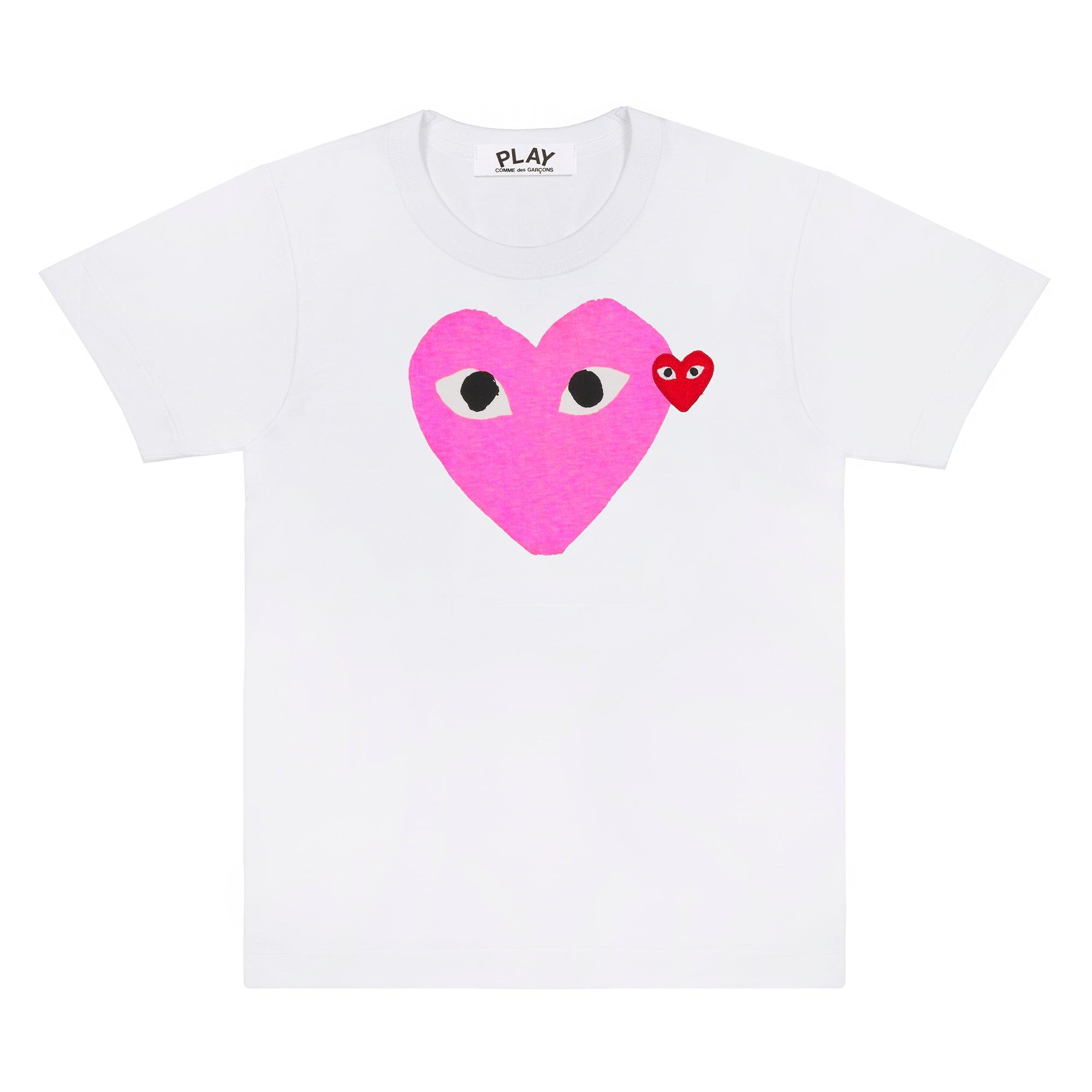 Play - Pink Heart T-Shirt - (White) by COMME DES GARCONS