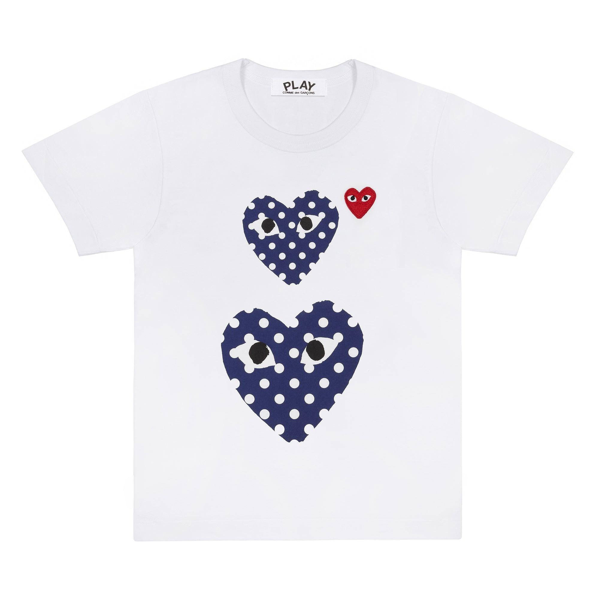 Play - Polka Dot Double Heart T-Shirt - (T237)(T238)(White) by COMME DES GARCONS