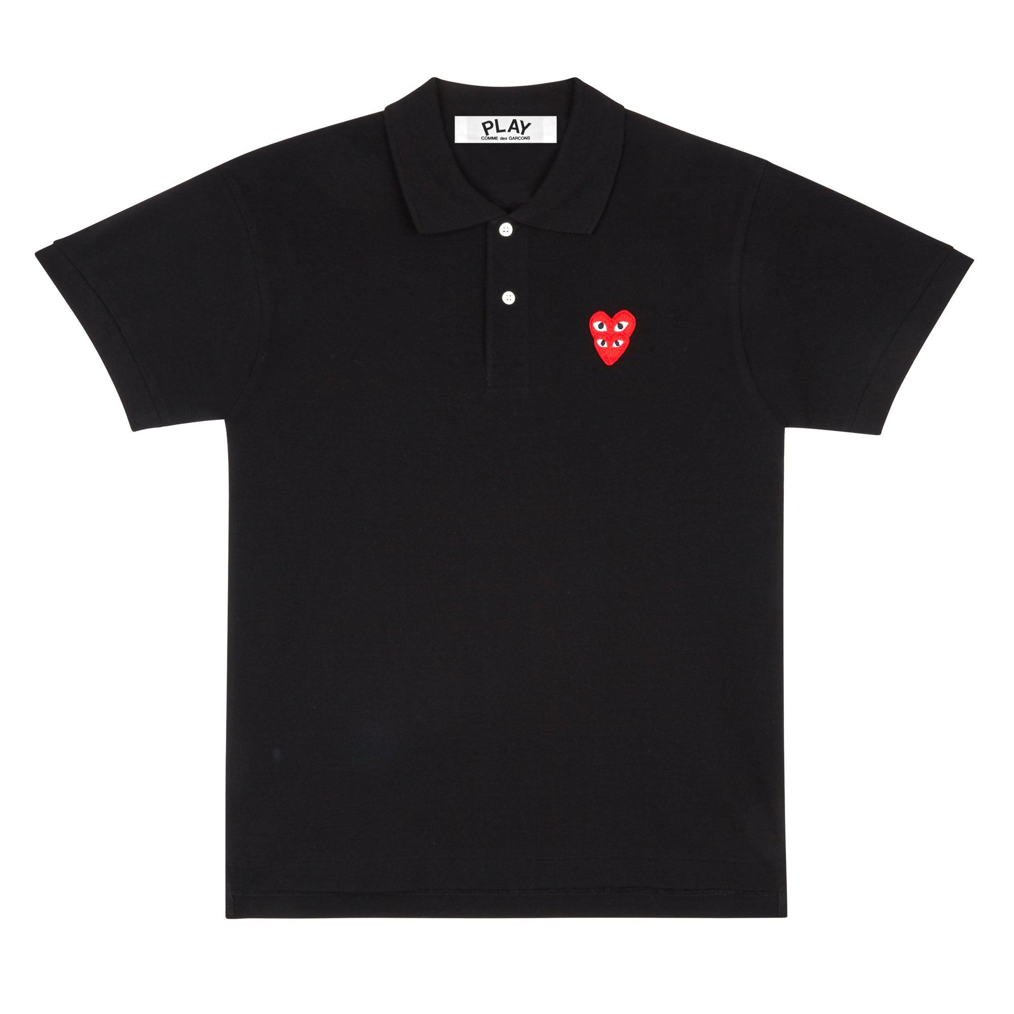 Play - Polo Shirt with Double Red Heart - (Black) by COMME DES GARCONS