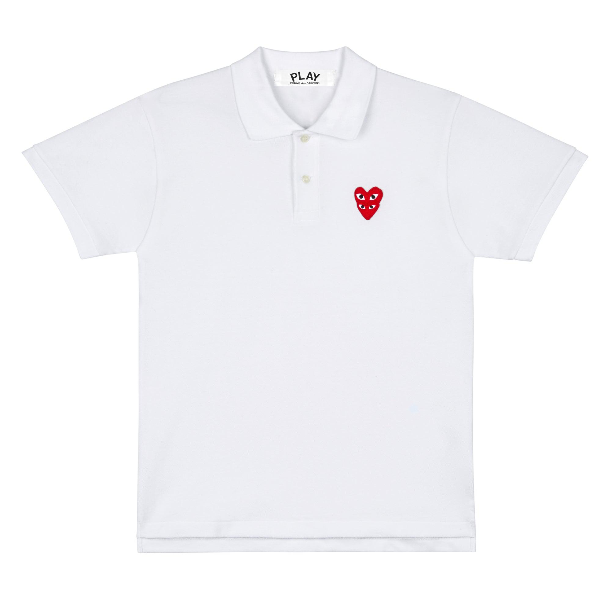 Play - Polo Shirt with Double Red Heart - (White) by COMME DES GARCONS