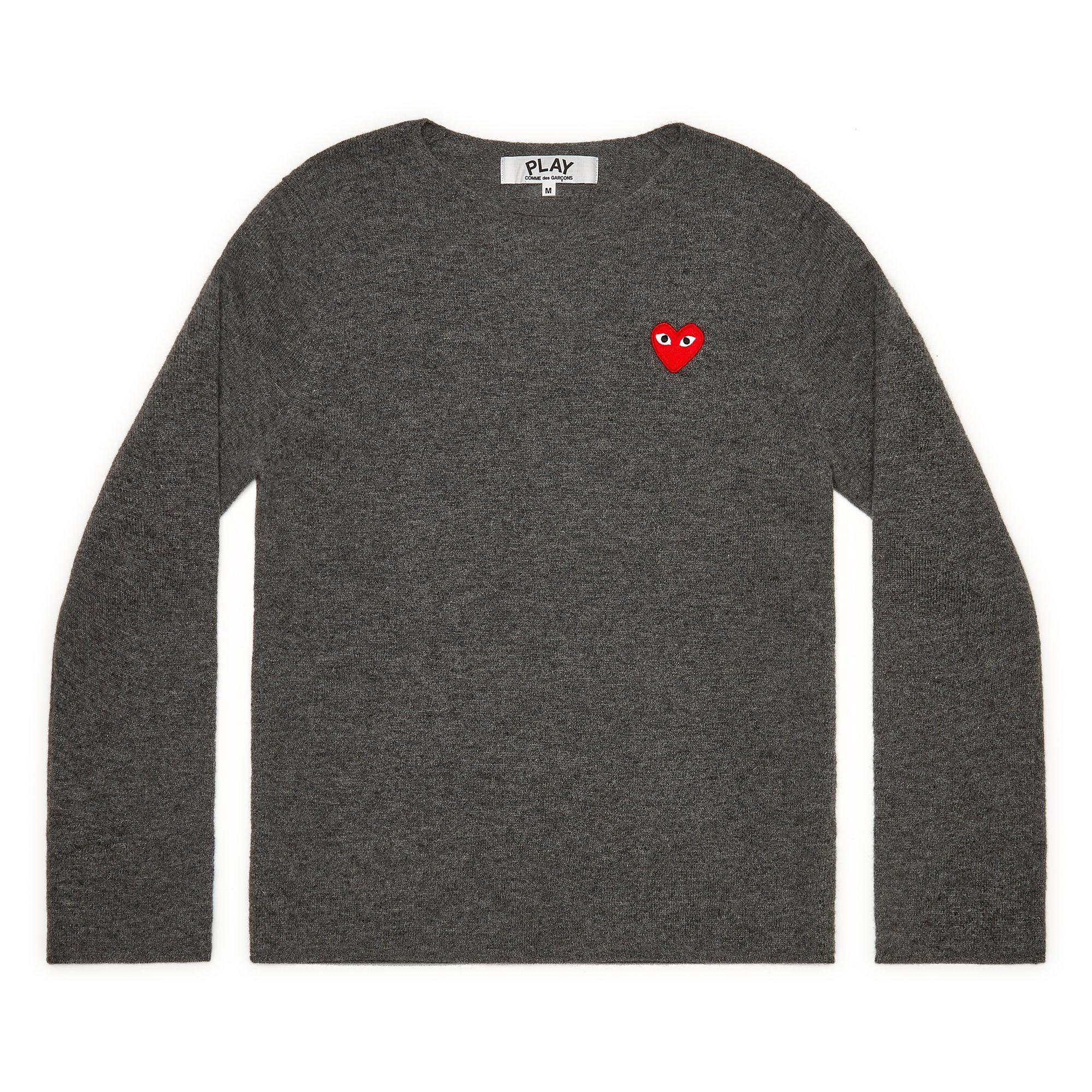 Play - Red Heart Crew Neck Jumper - (Grey) by COMME DES GARCONS