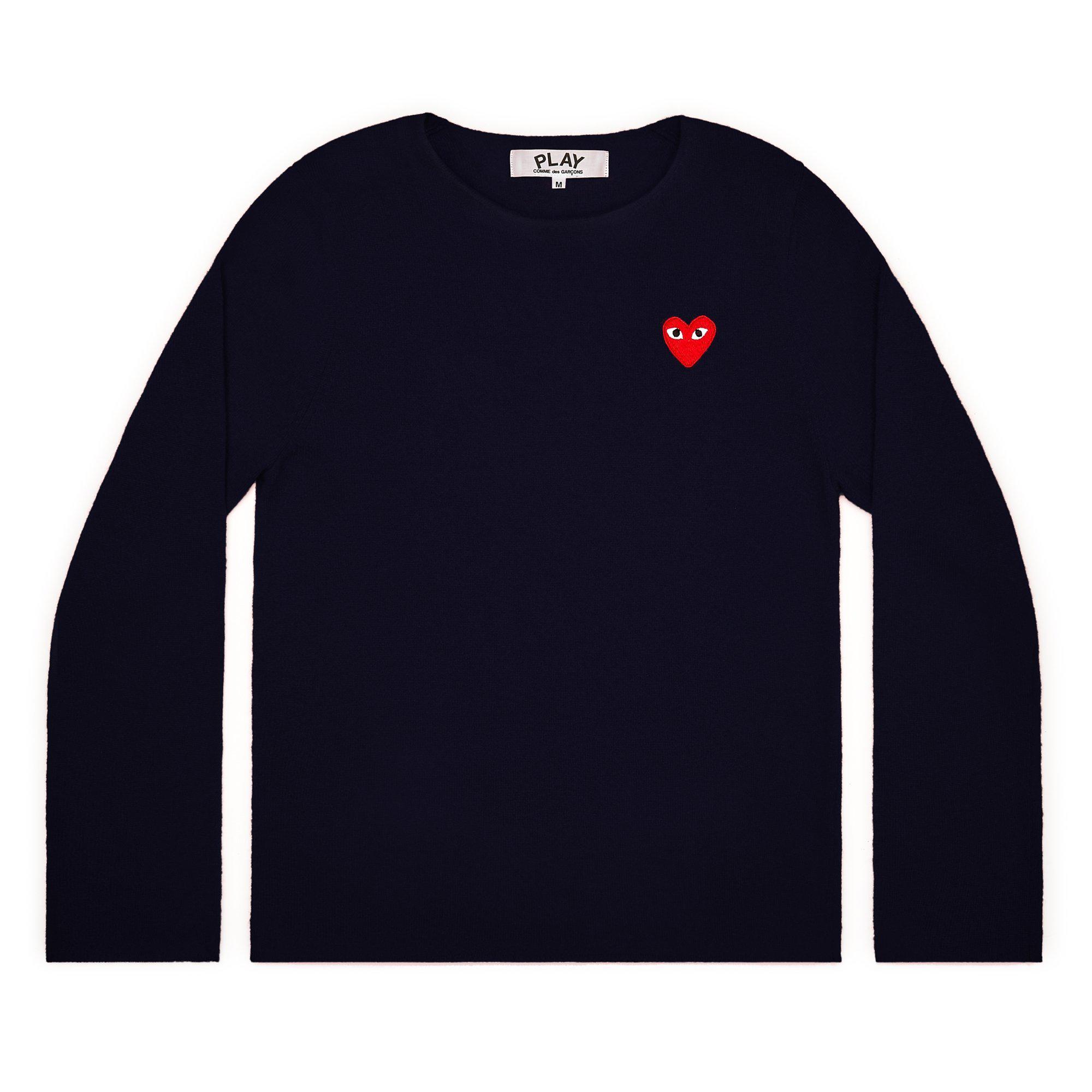 Play - Red Heart Crew Neck Jumper - (Navy) by COMME DES GARCONS