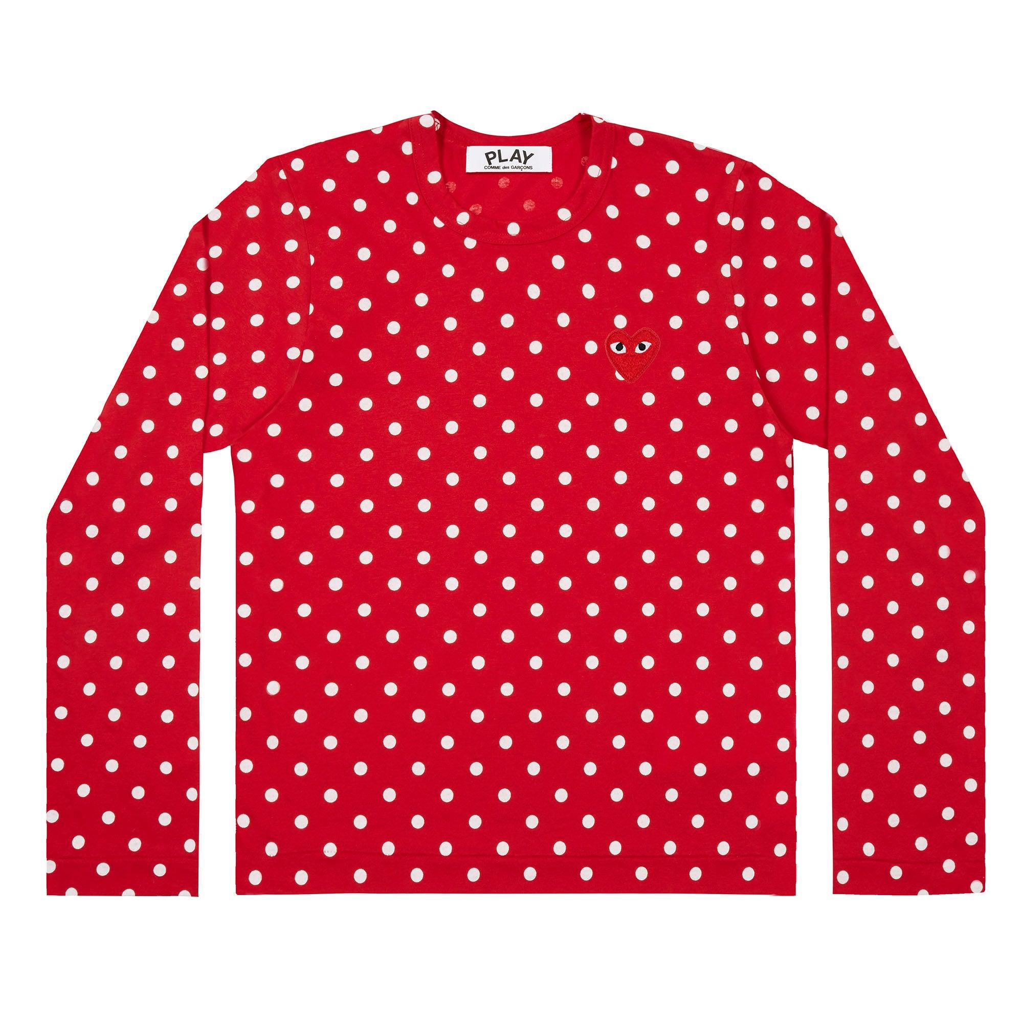 Play - Red Heart Polka Dot Long Sleeve - (Red/White) by COMME DES GARCONS