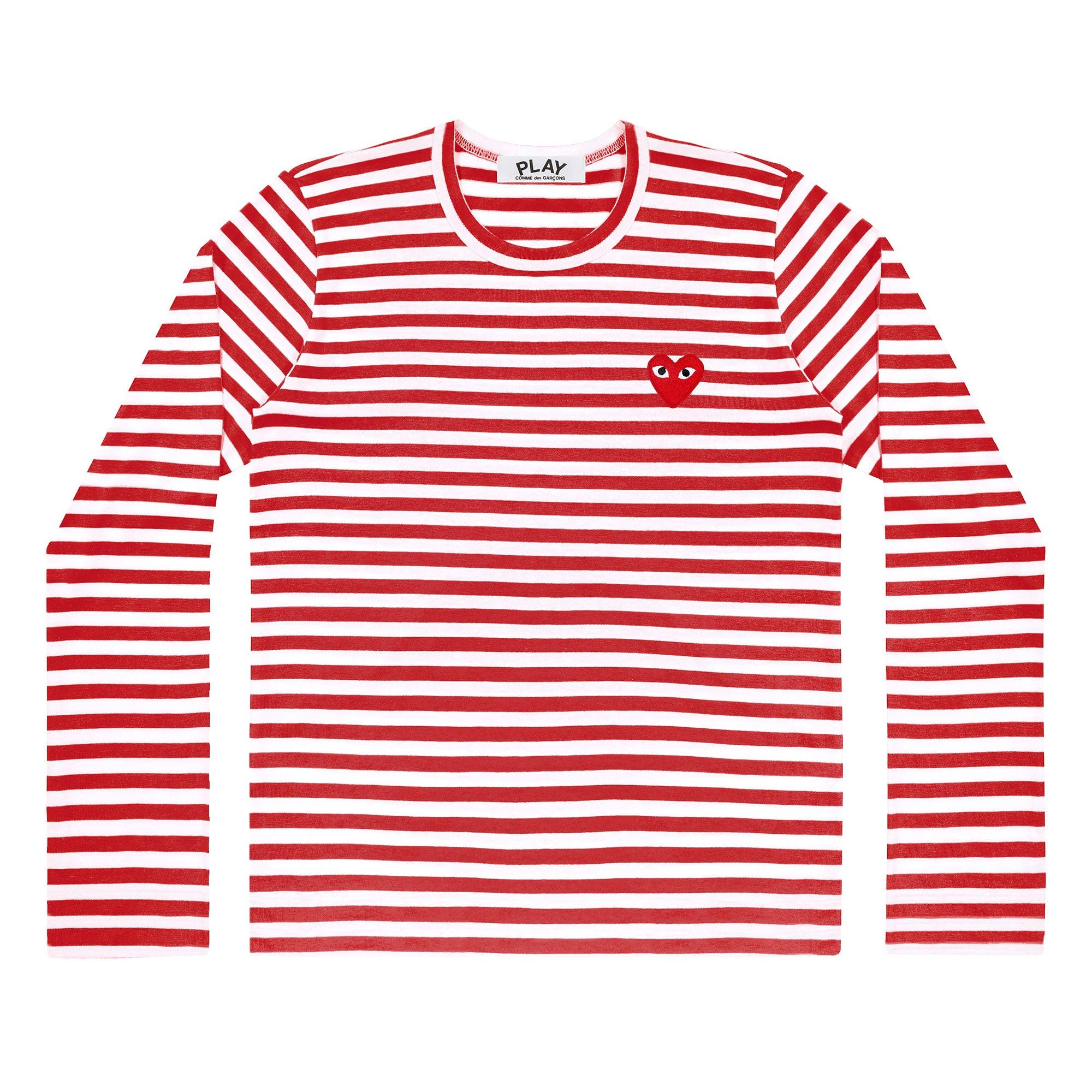 Play - Red Heart Striped Long-Sleeve - (Red/White) by COMME DES GARCONS