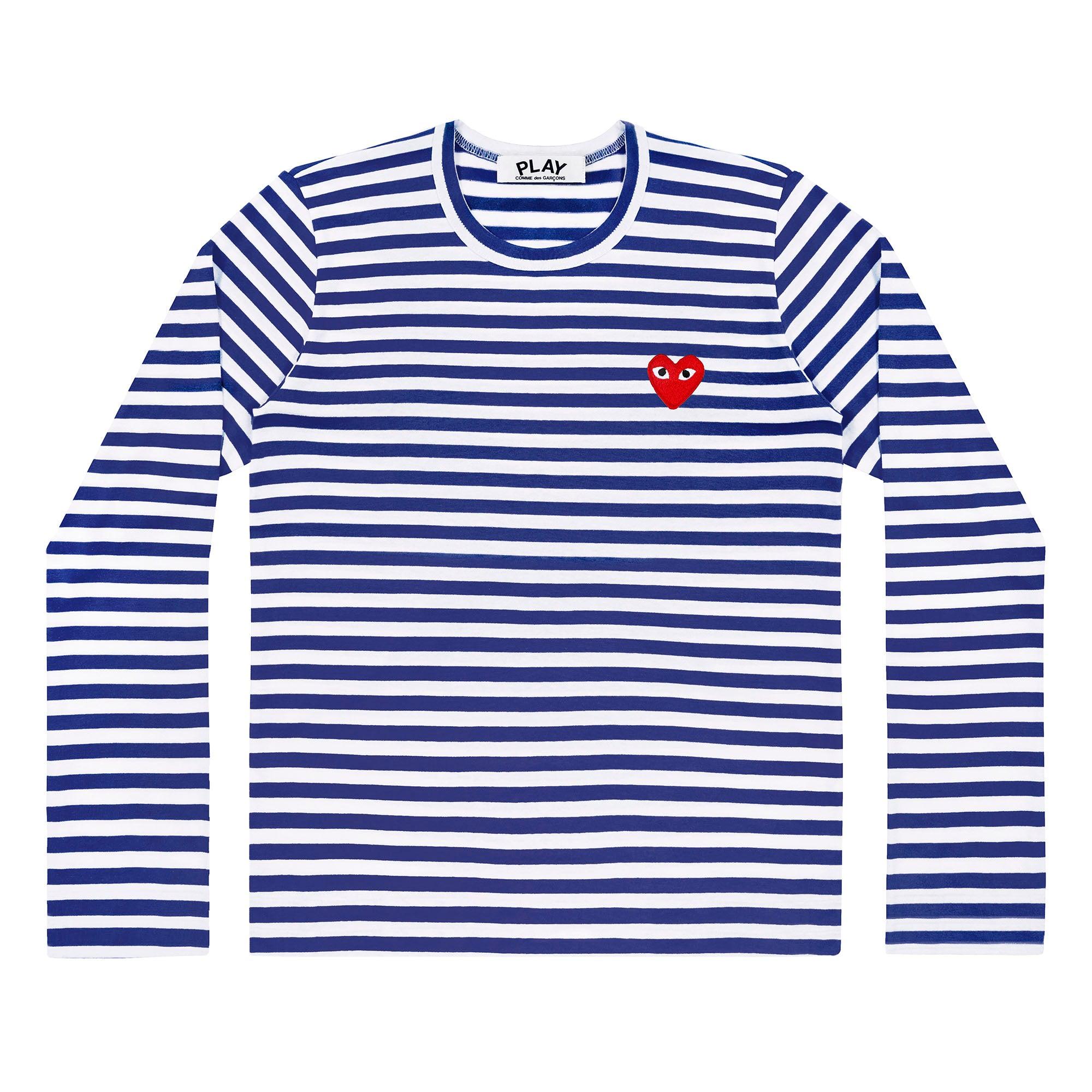 Play - Red Heart Striped Long-Sleeve T-Shirt - (Navy/White) by COMME DES GARCONS