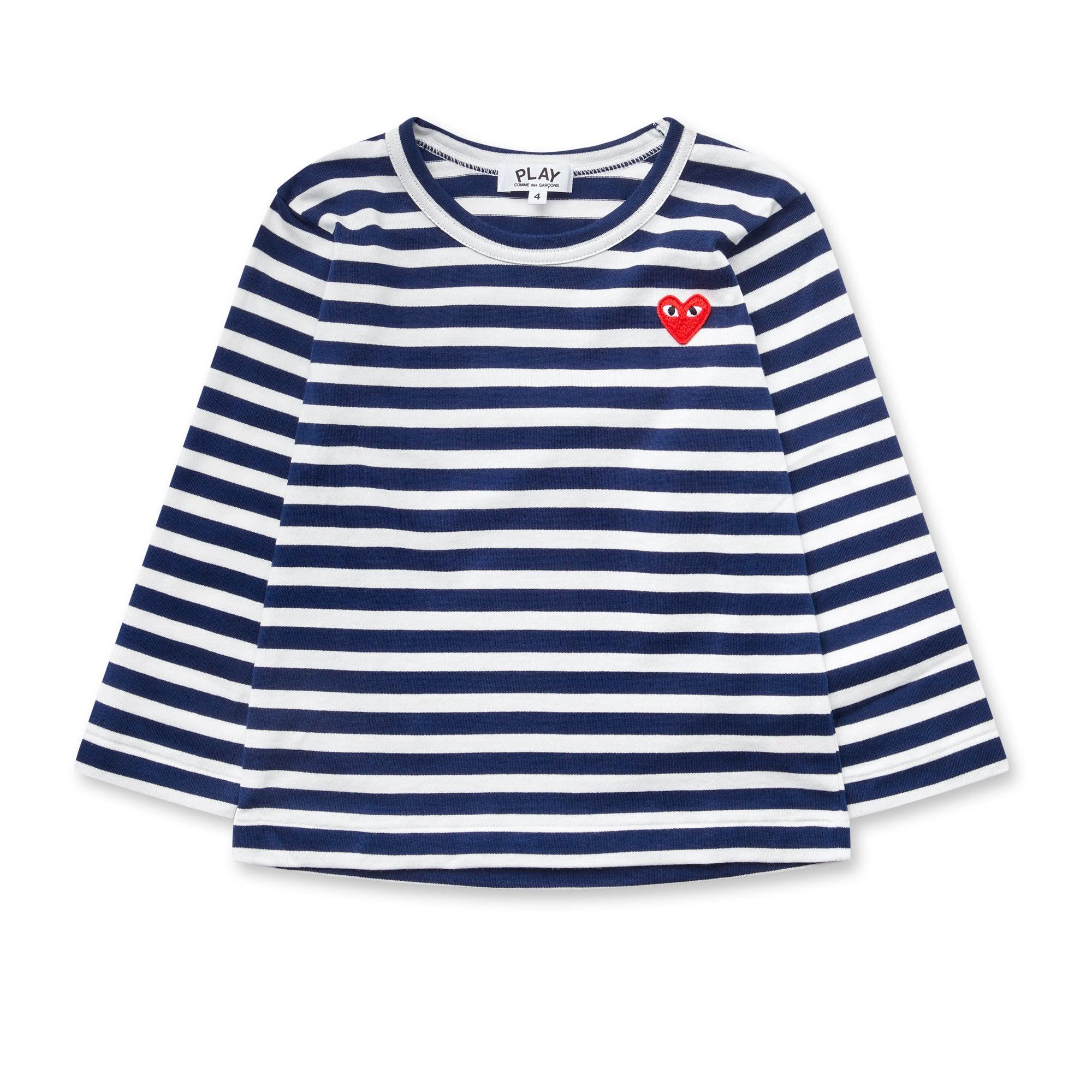Play - Red Kid’s Striped Long Sleeve T-Shirt - (Navy) by COMME DES GARCONS