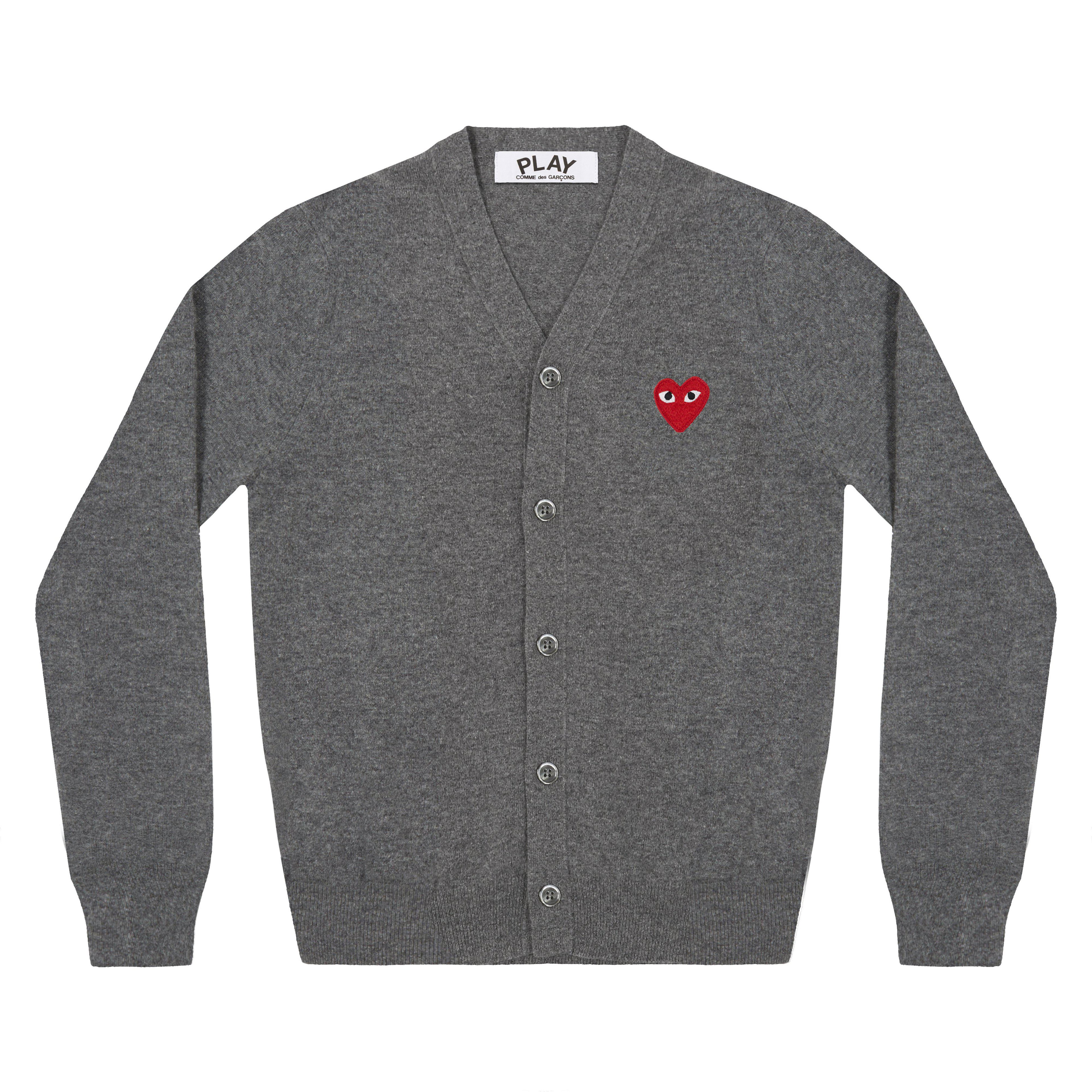 Play - Red Men’s Cardigan - (Grey) by COMME DES GARCONS
