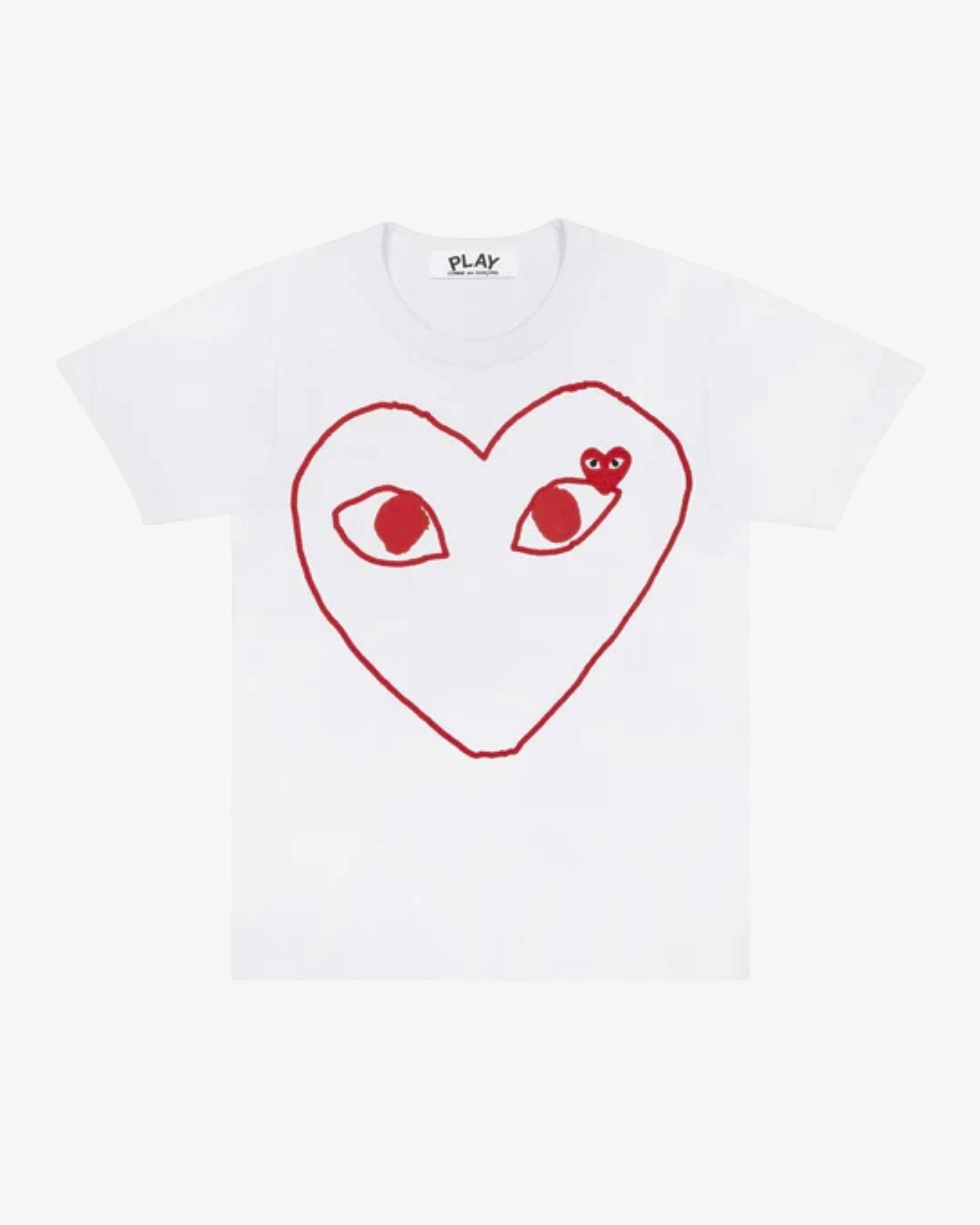 Play - Red Outline Tee - (White) by COMME DES GARCONS