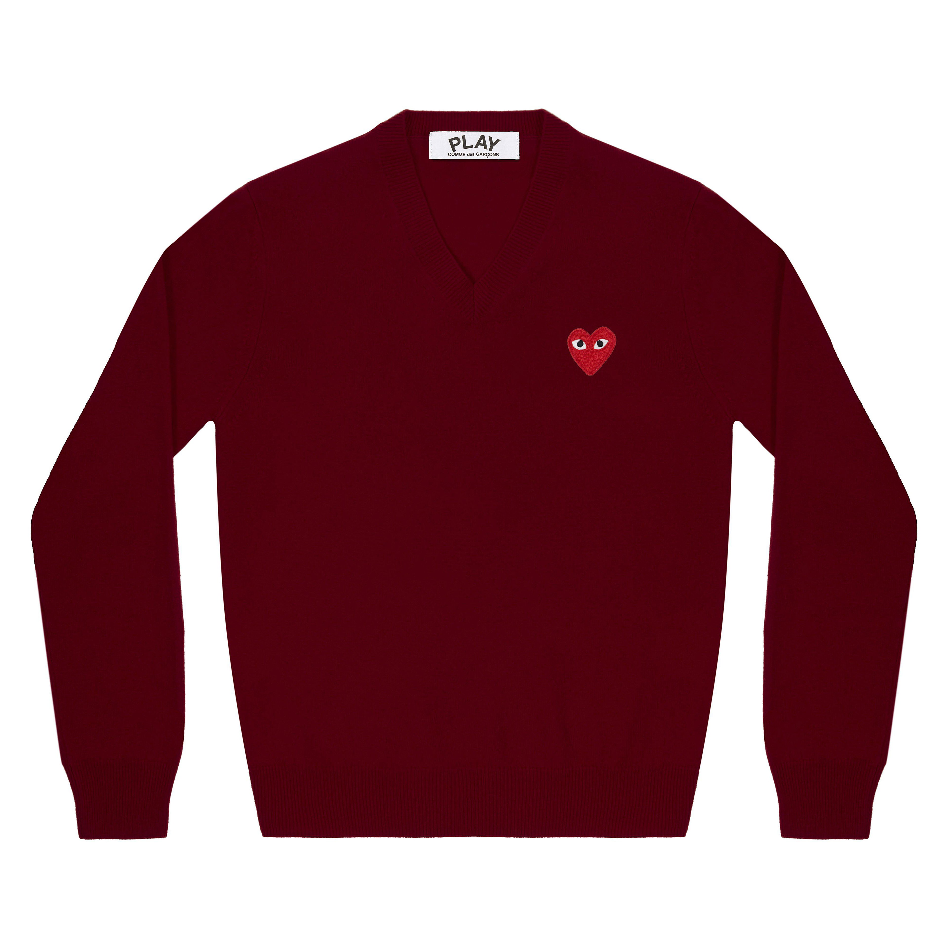 Play - Red V Neck Sweater - (Burgundy) by COMME DES GARCONS