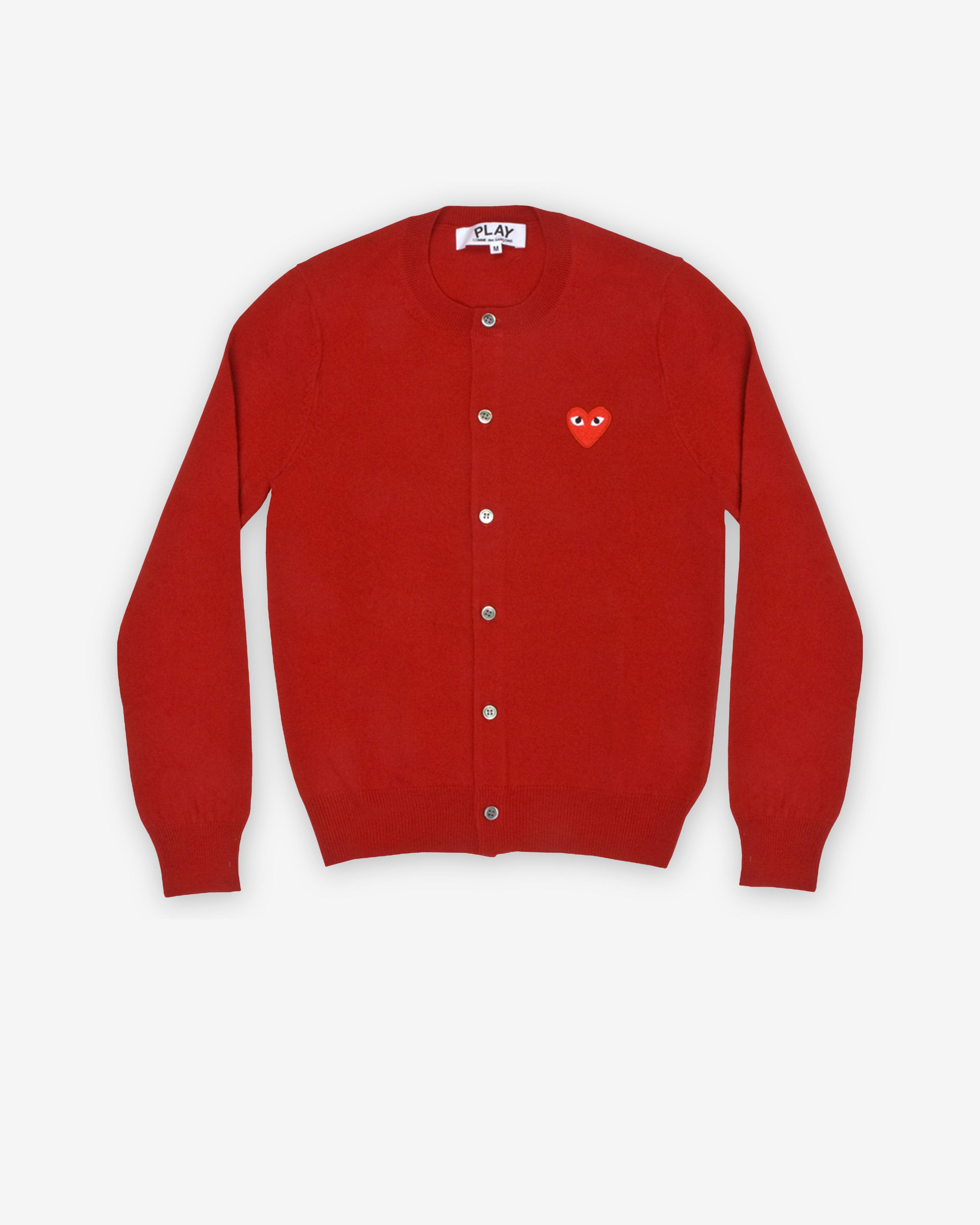 Play - Round-Neck Red Emblem Cardigan - (Red) by COMME DES GARCONS