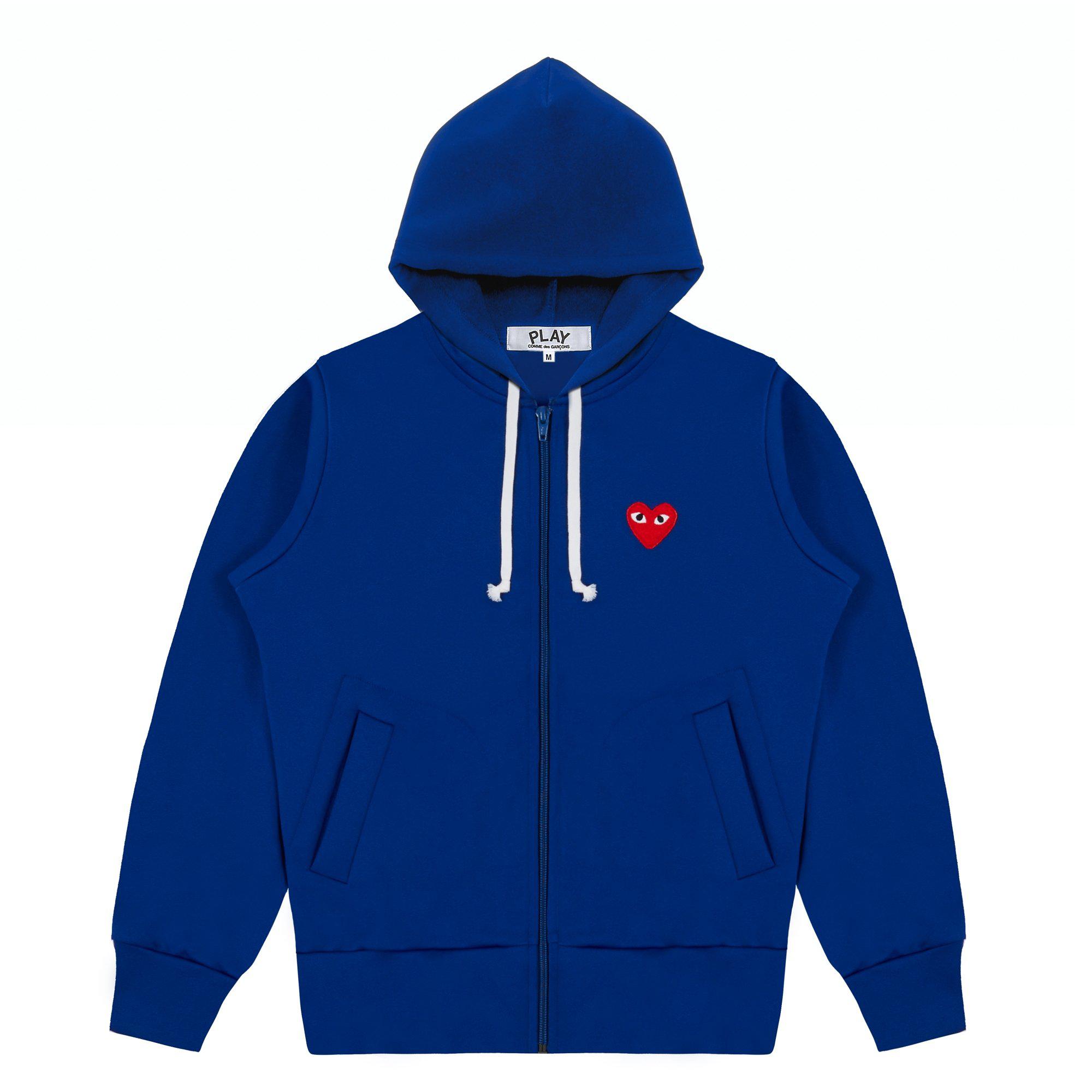 Play - Single Heart Zip Hoodie - (Navy) by COMME DES GARCONS