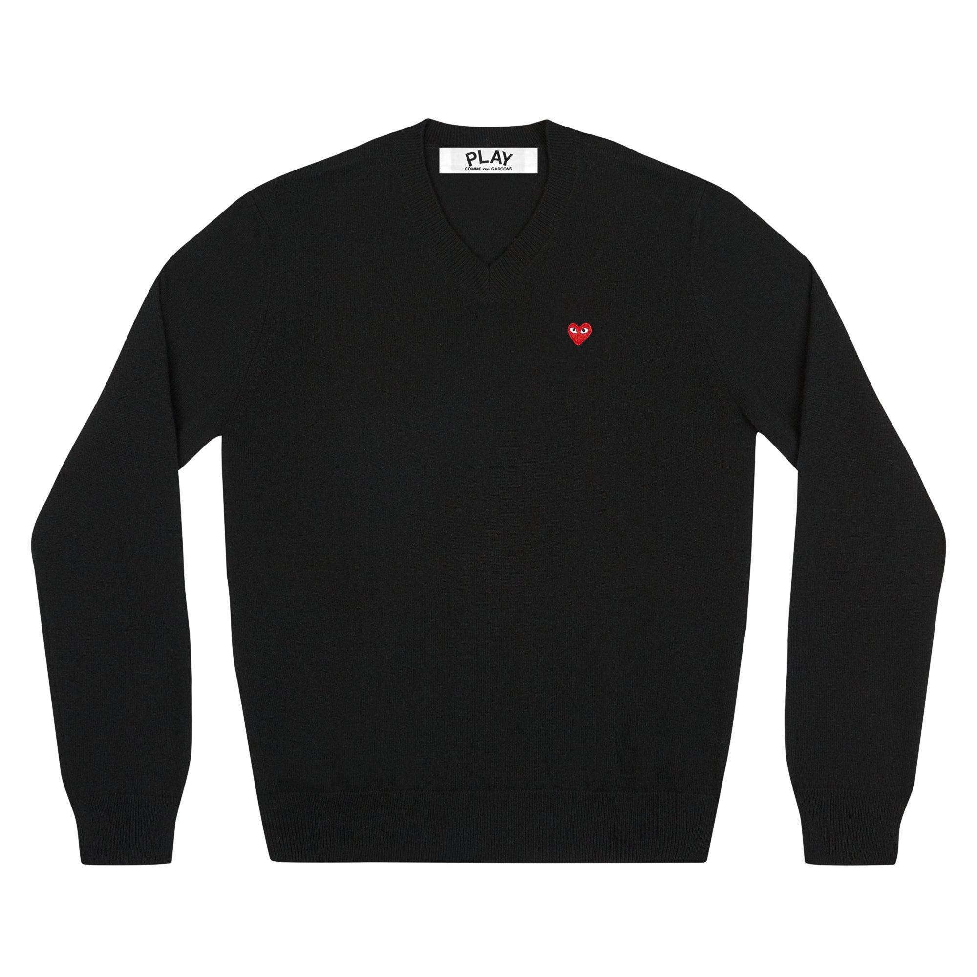 Play - Small Red Heart V-Neck Sweatshirt - (Black) by COMME DES GARCONS
