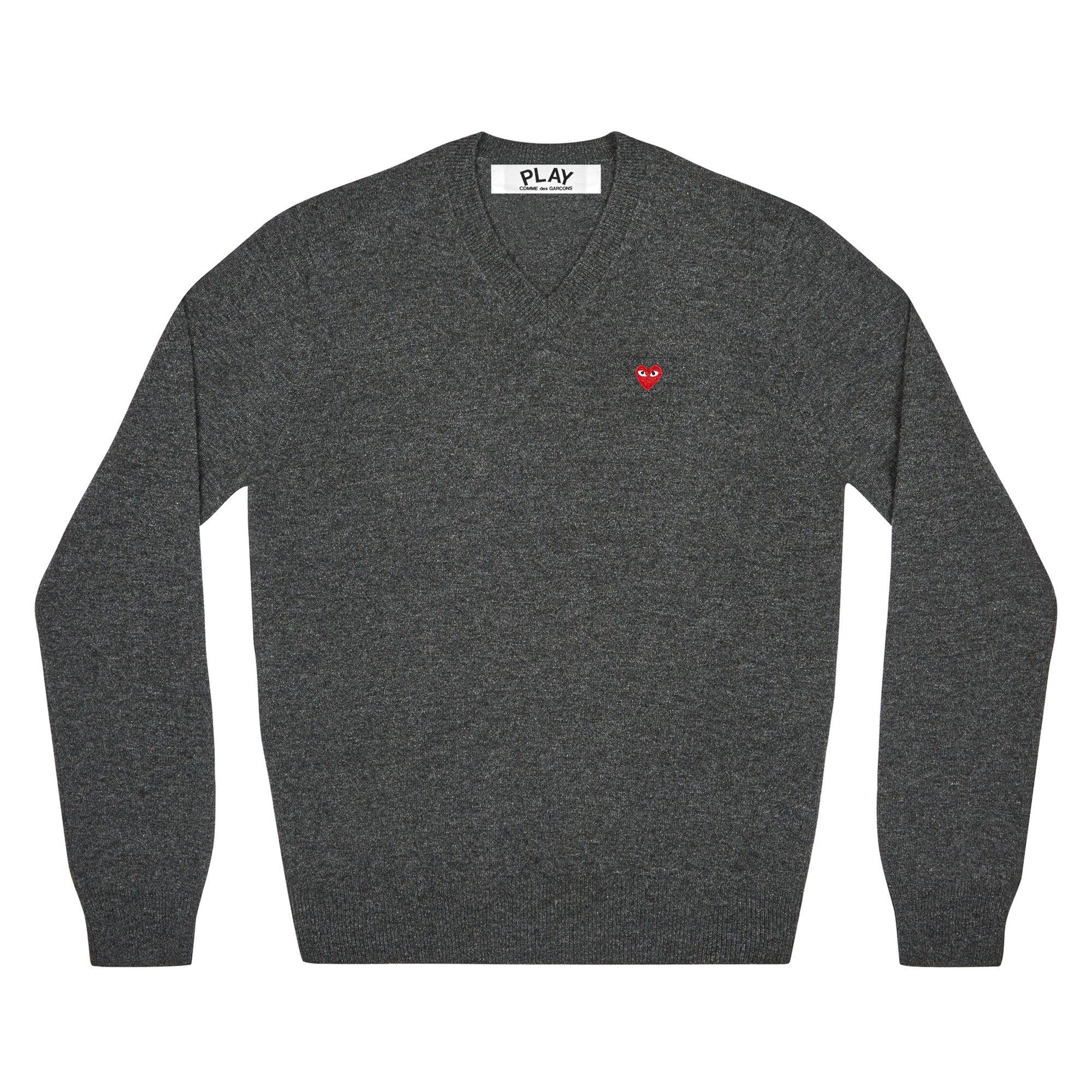Play - Small Red Heart V-Neck Sweatshirt - (Charcoal) by COMME DES GARCONS