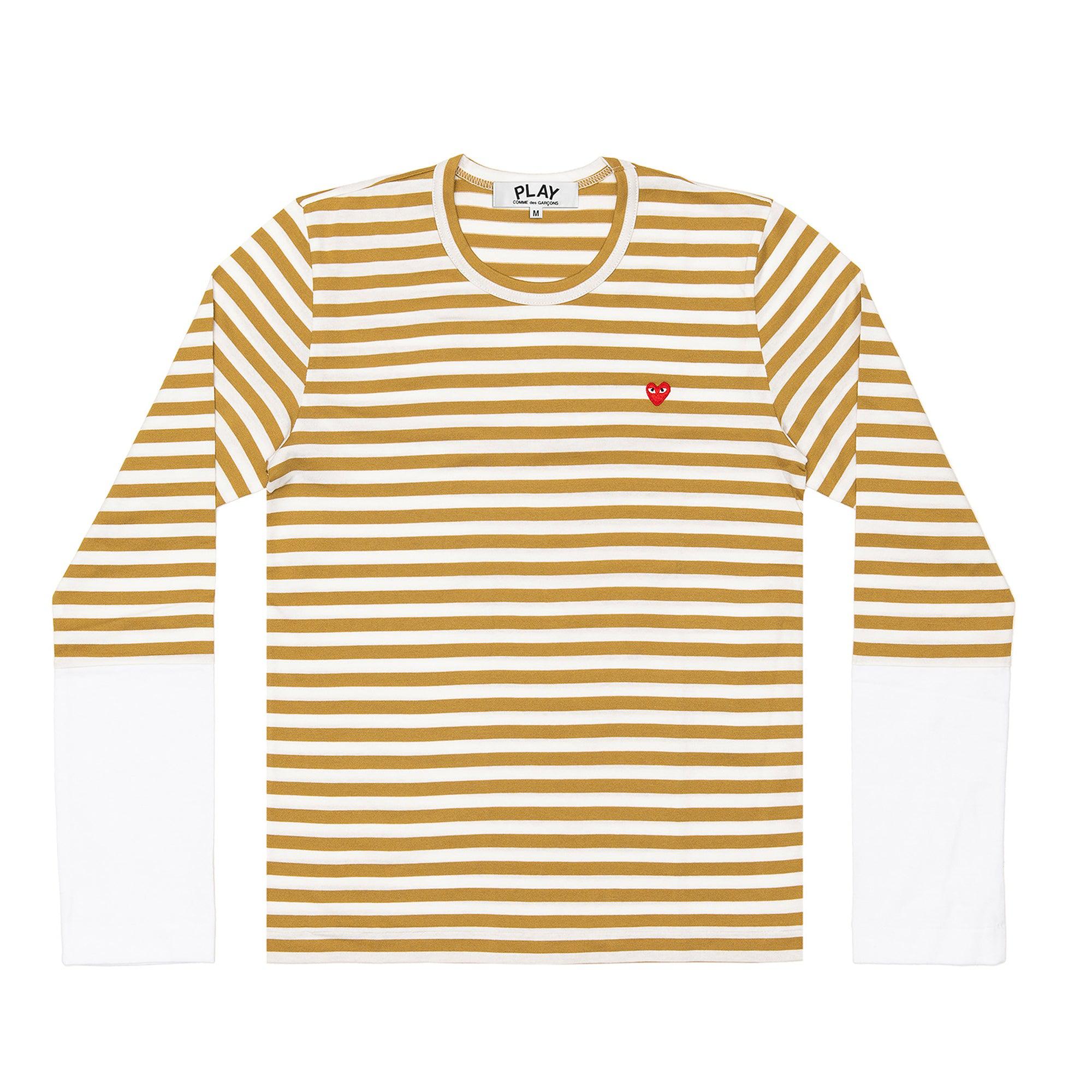 Play - Stripe White T-Shirt - (Mustard) by COMME DES GARCONS