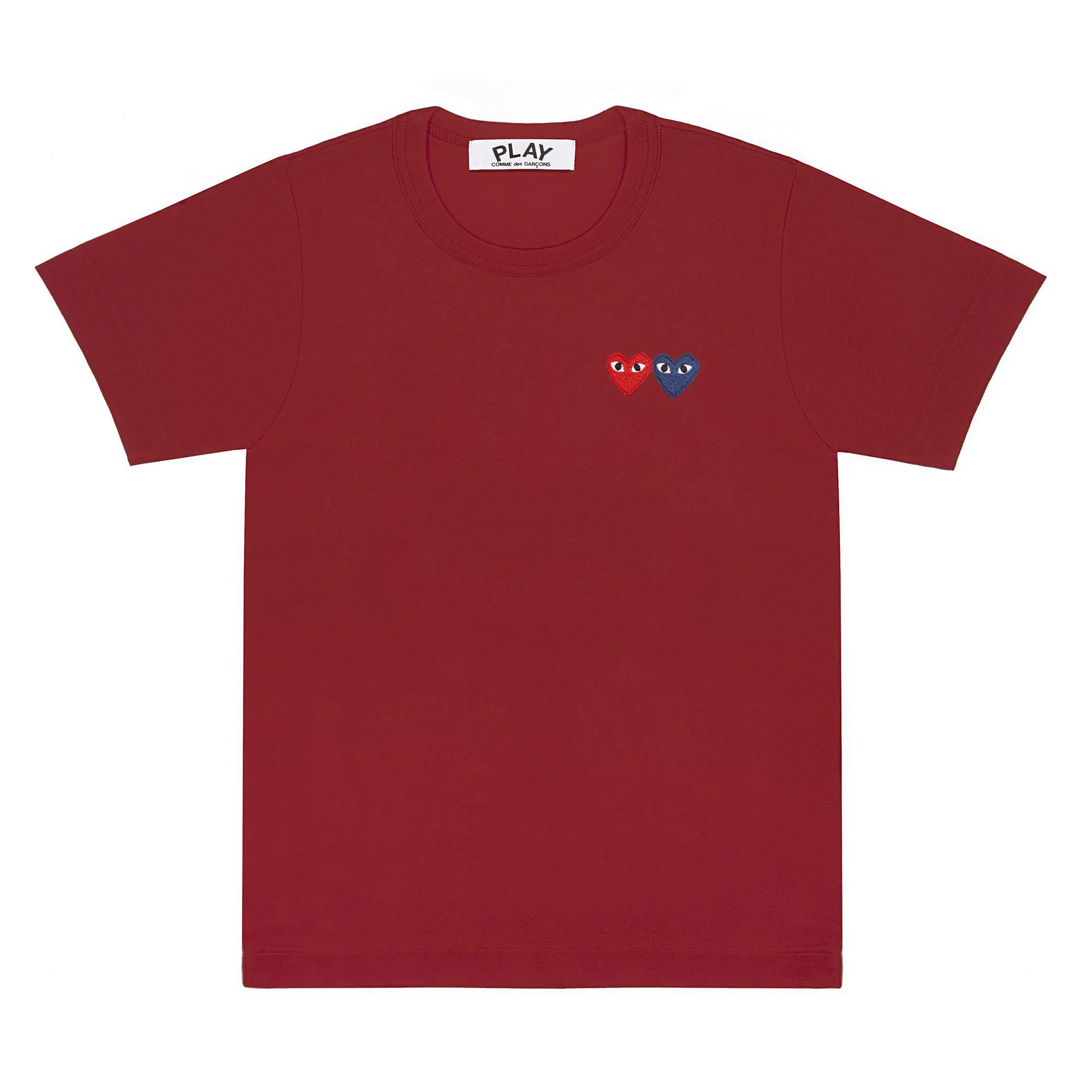 Play - T-Shirt with Double Heart - (Burgundy) by COMME DES GARCONS