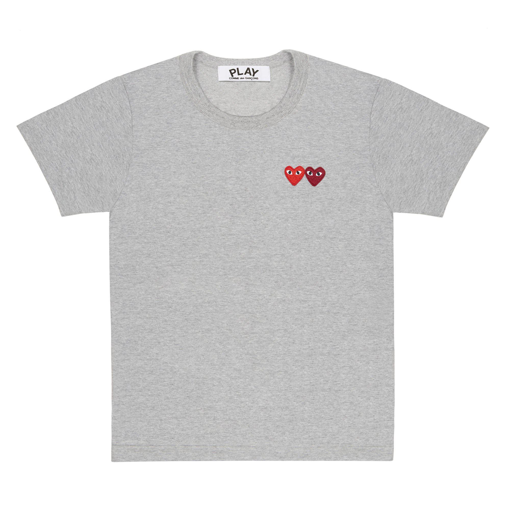 Play - T-Shirt with Double Heart - (Grey) by COMME DES GARCONS