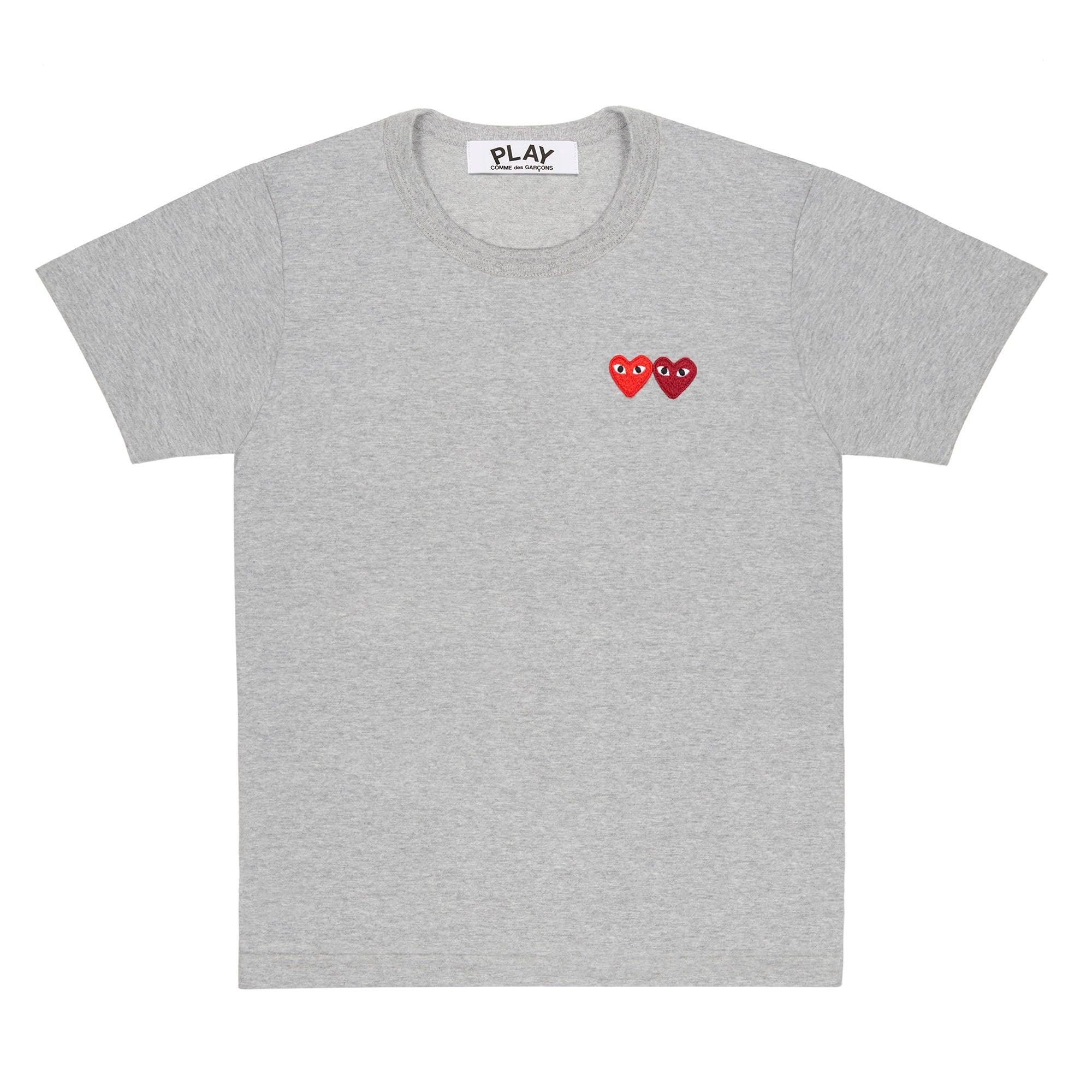 Play - T-Shirt with Double Heart - (T225)(T226)(Grey) by COMME DES GARCONS