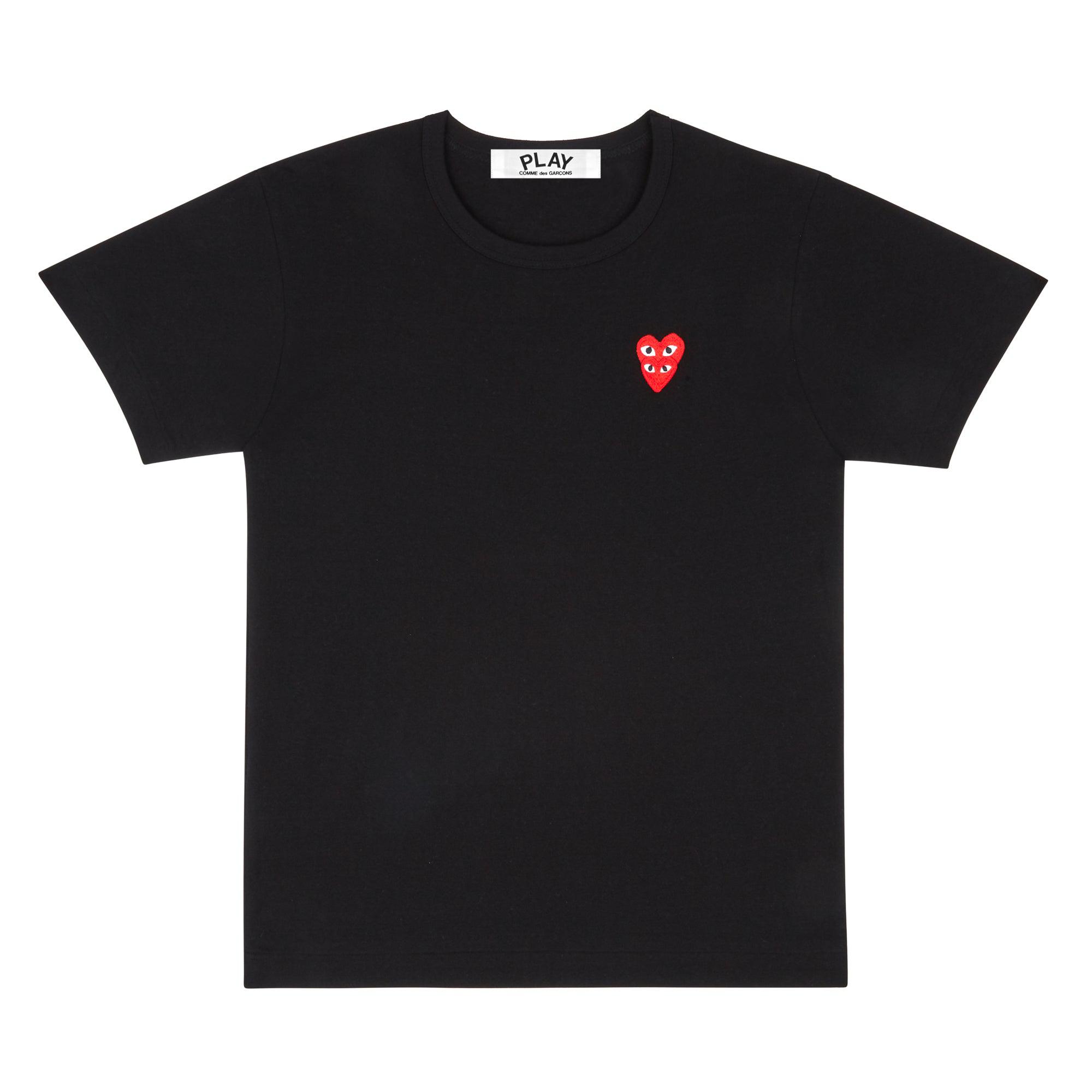 Play - T-Shirt with Double Red Heart - (Black) by COMME DES GARCONS