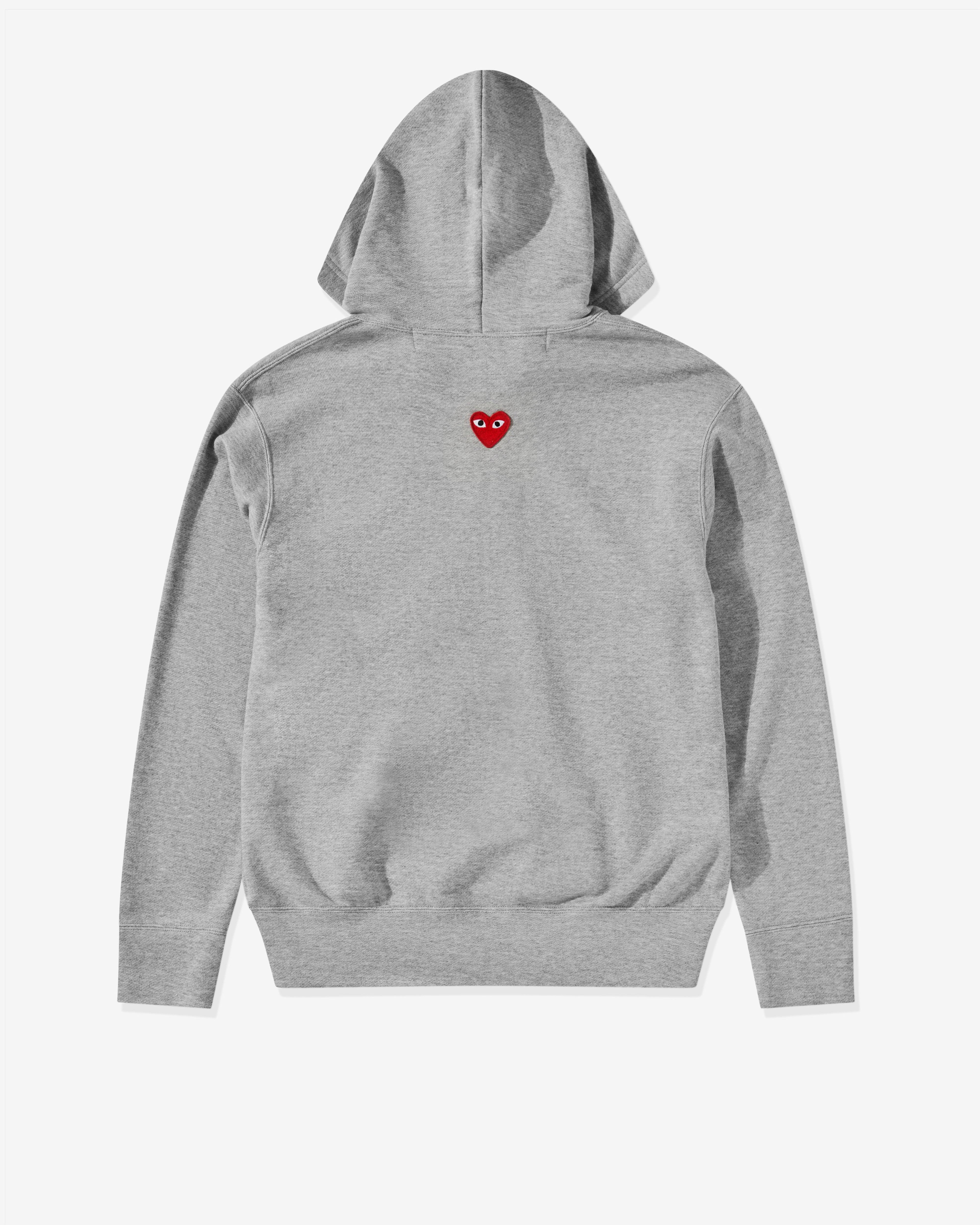 Play - Unisex Reverse Red Heart Zip Hooded Sweatshirt - (Grey) by COMME DES GARCONS