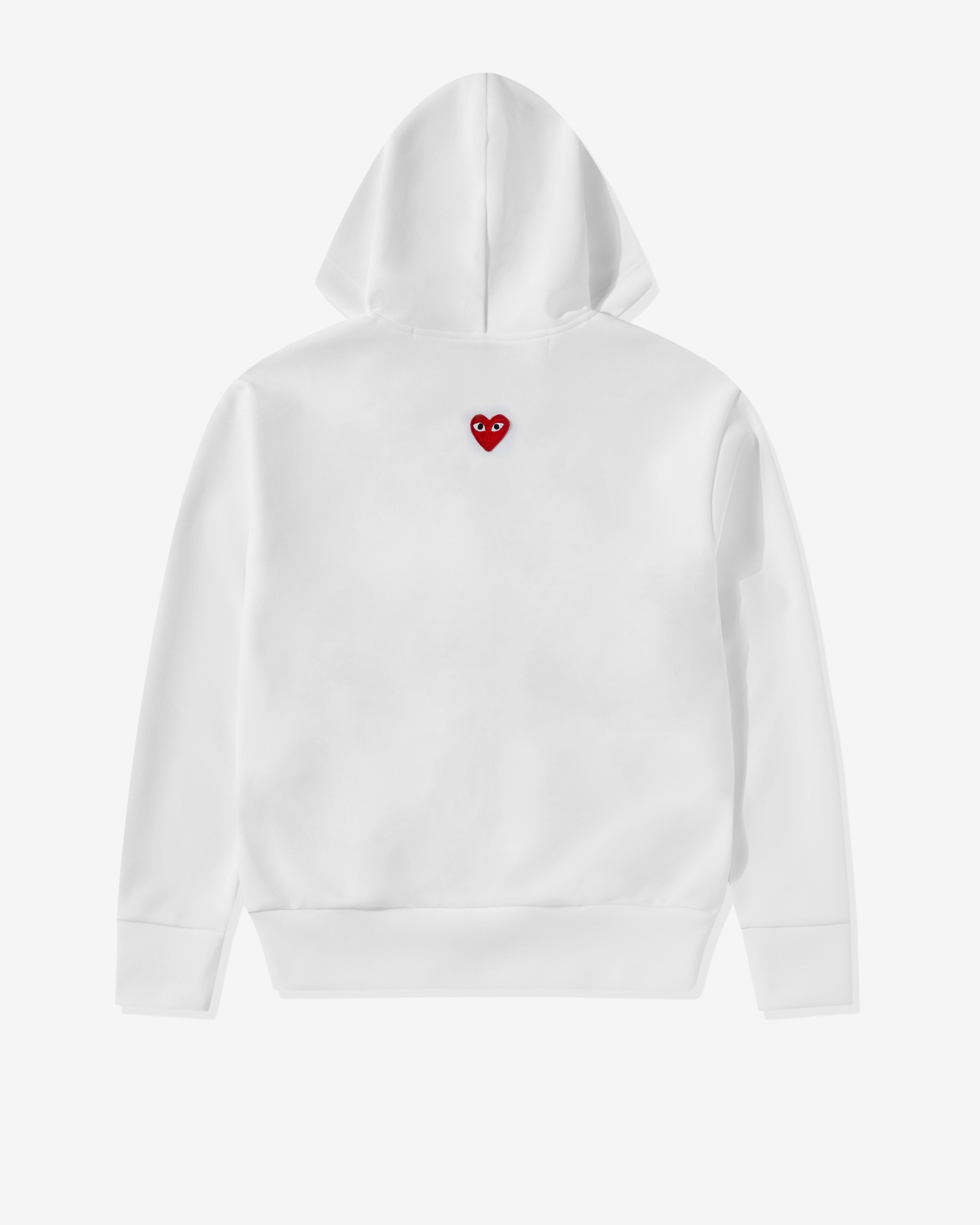 Play - Unisex Reverse Red Heart Zip Hooded Sweatshirt - (White) by COMME DES GARCONS