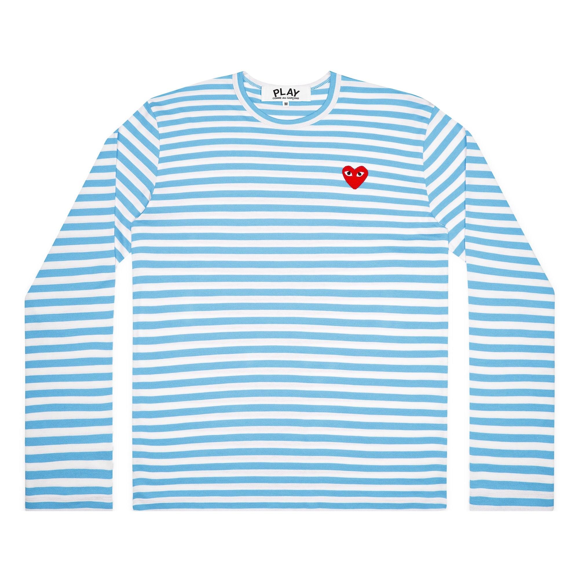 Play - Unisex's Striped T-Shirt - (T278) (Blue) by COMME DES GARCONS