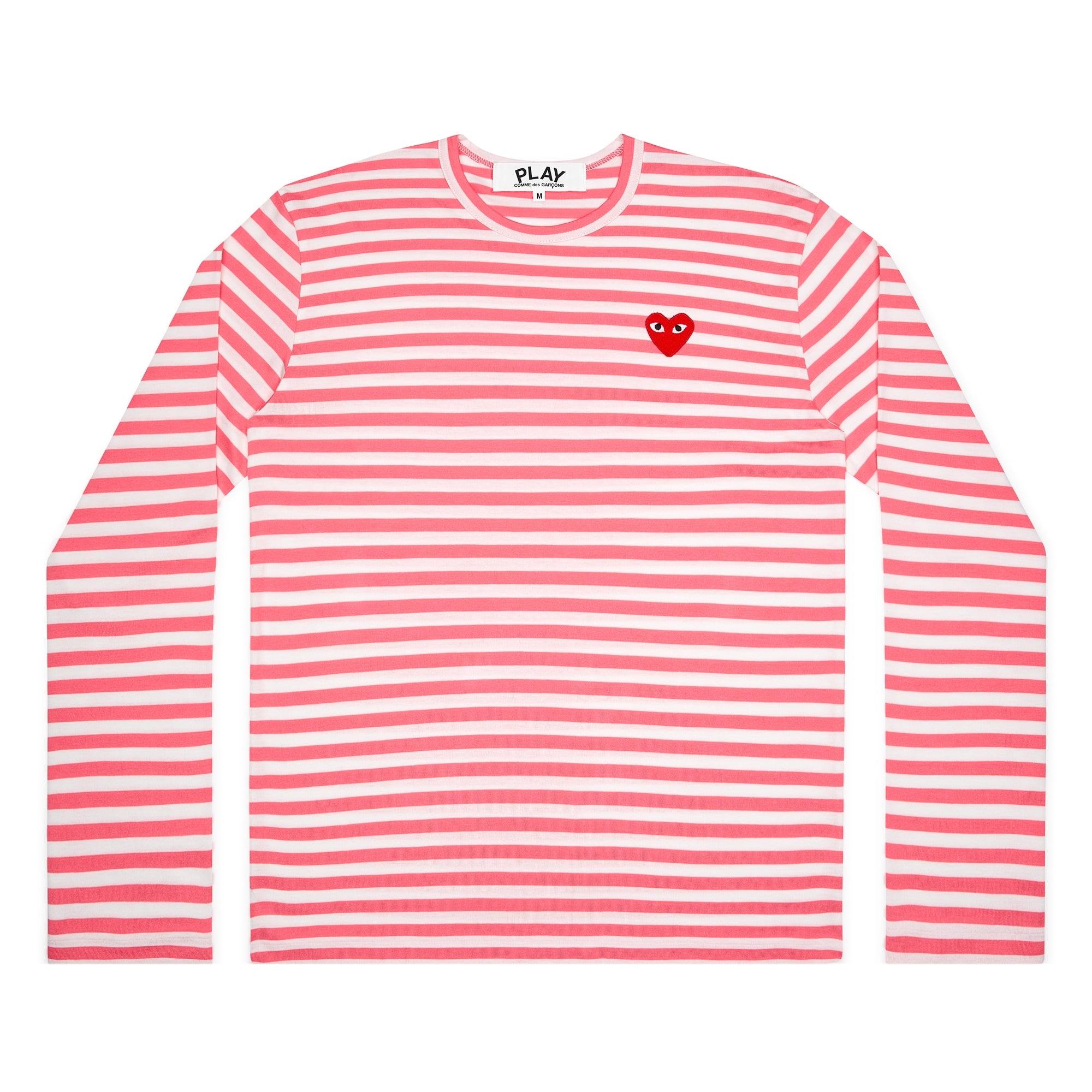 Play - Unisex's Striped T-Shirt - (T278) (Pink) by COMME DES GARCONS