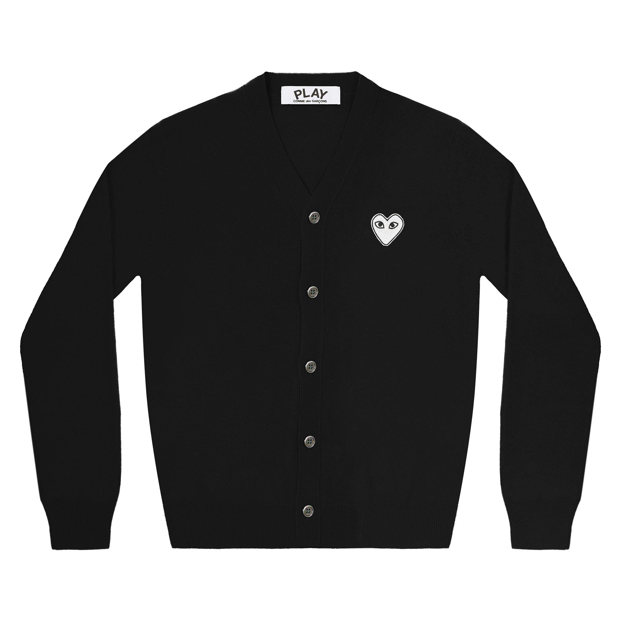 Play - White Heart Men’s Cardigan - (Black) by COMME DES GARCONS