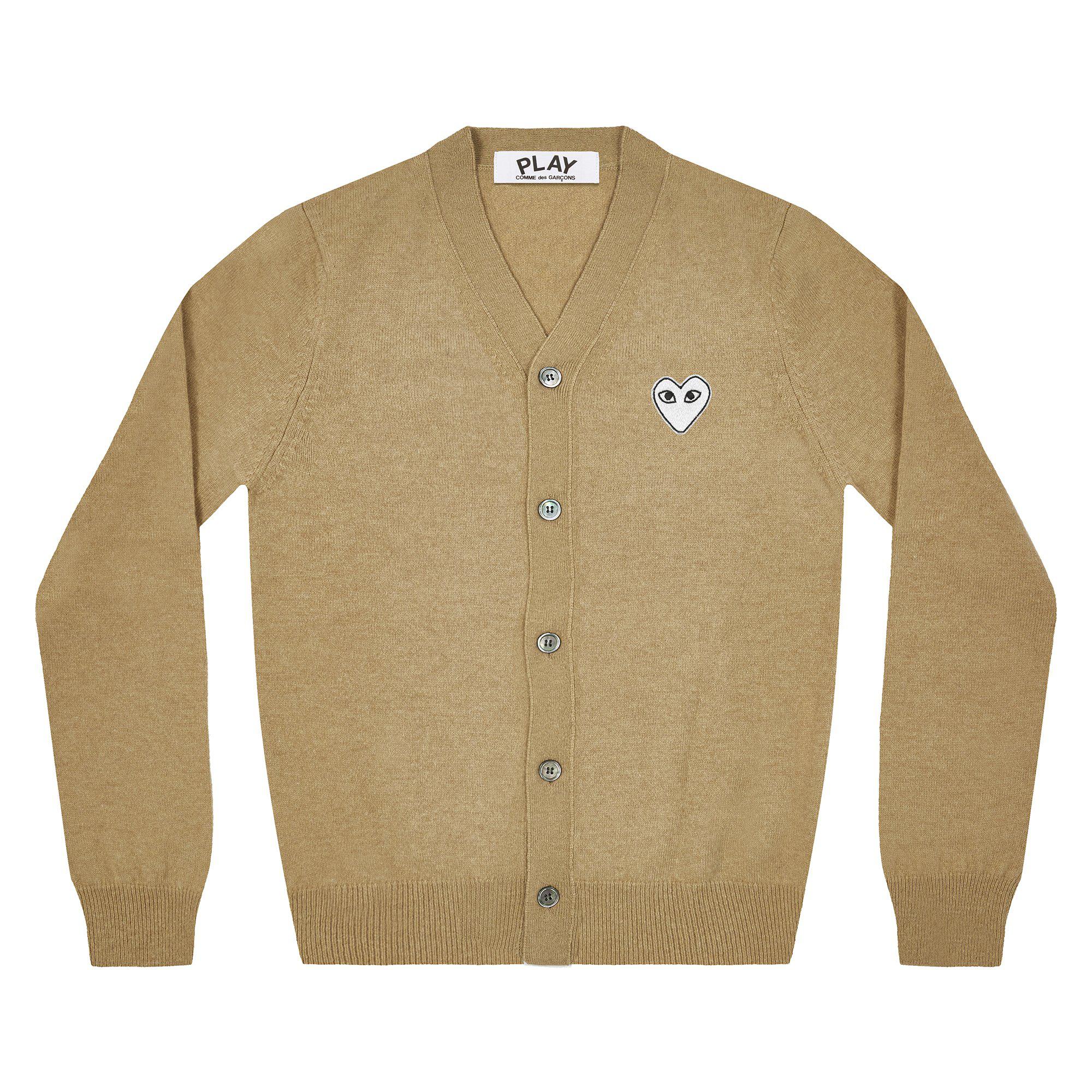 Play - White Heart Men’s Cardigan - (Camel) by COMME DES GARCONS