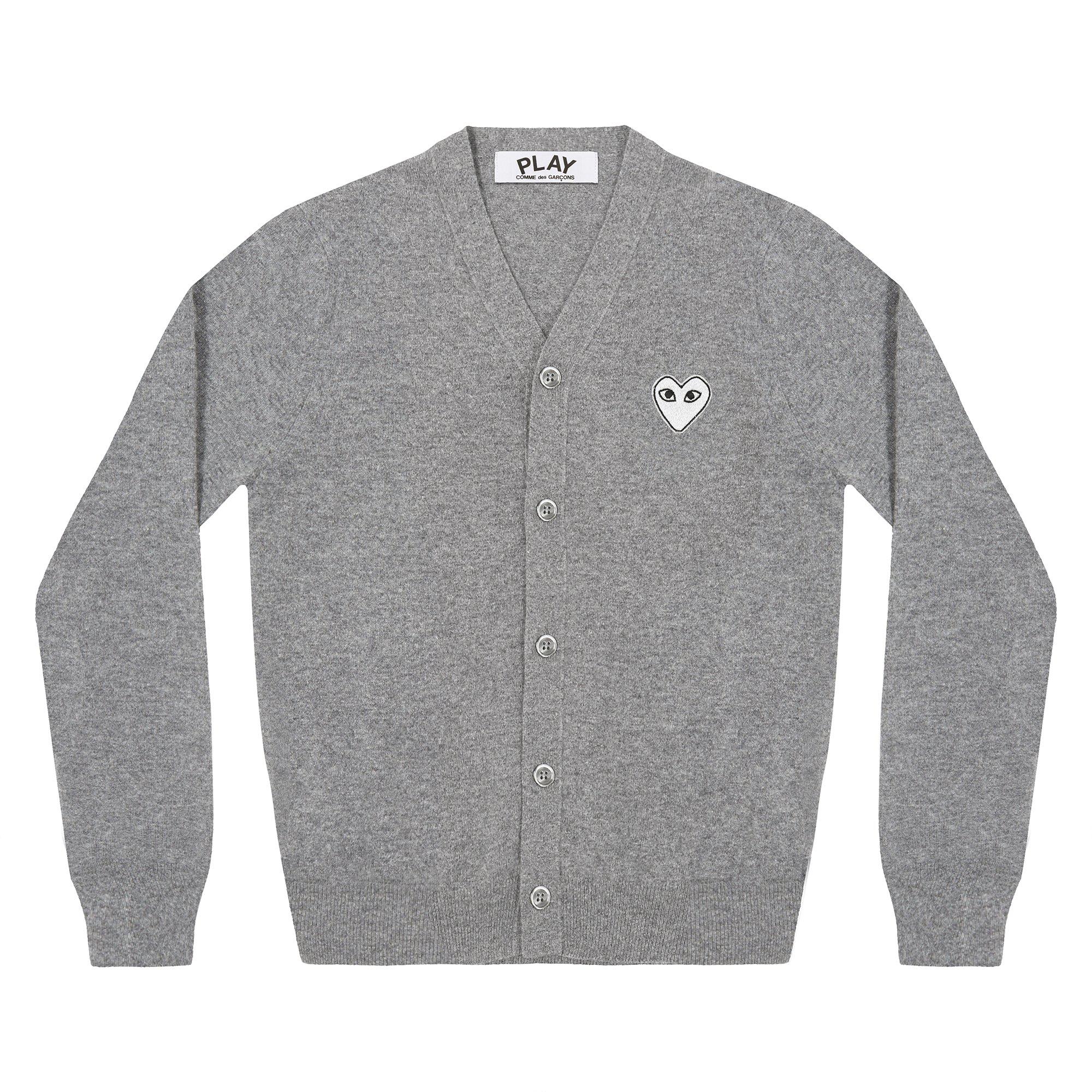 Play - White Heart Men’s Cardigan - (Light Grey) by COMME DES GARCONS