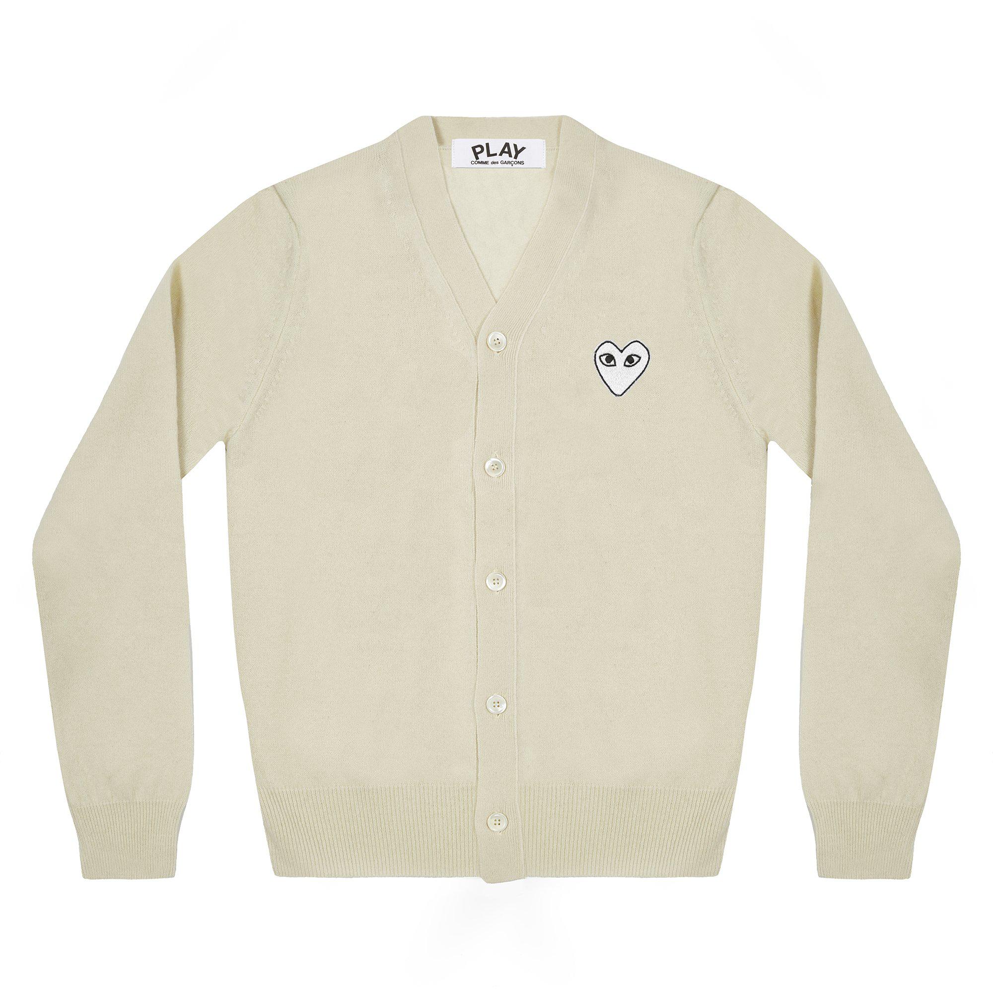 Play - White Heart Men’s Cardigan - (Natural) by COMME DES GARCONS